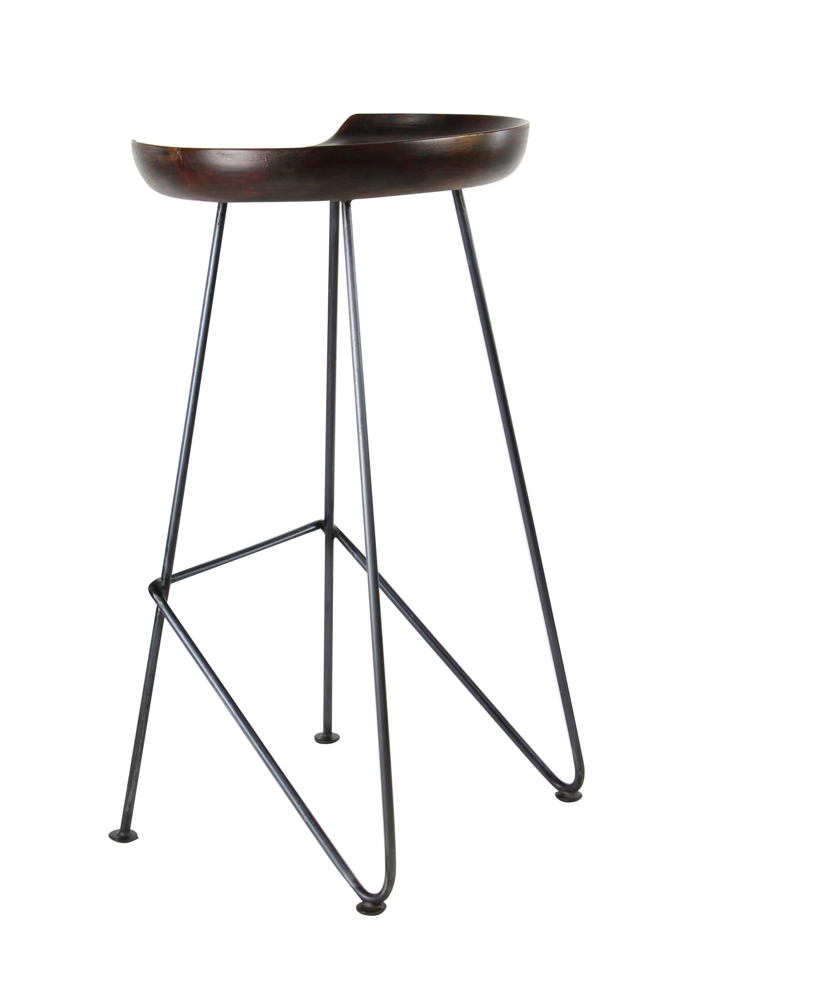 Brown Wood Kitchen Bar Stool with Wood Seat