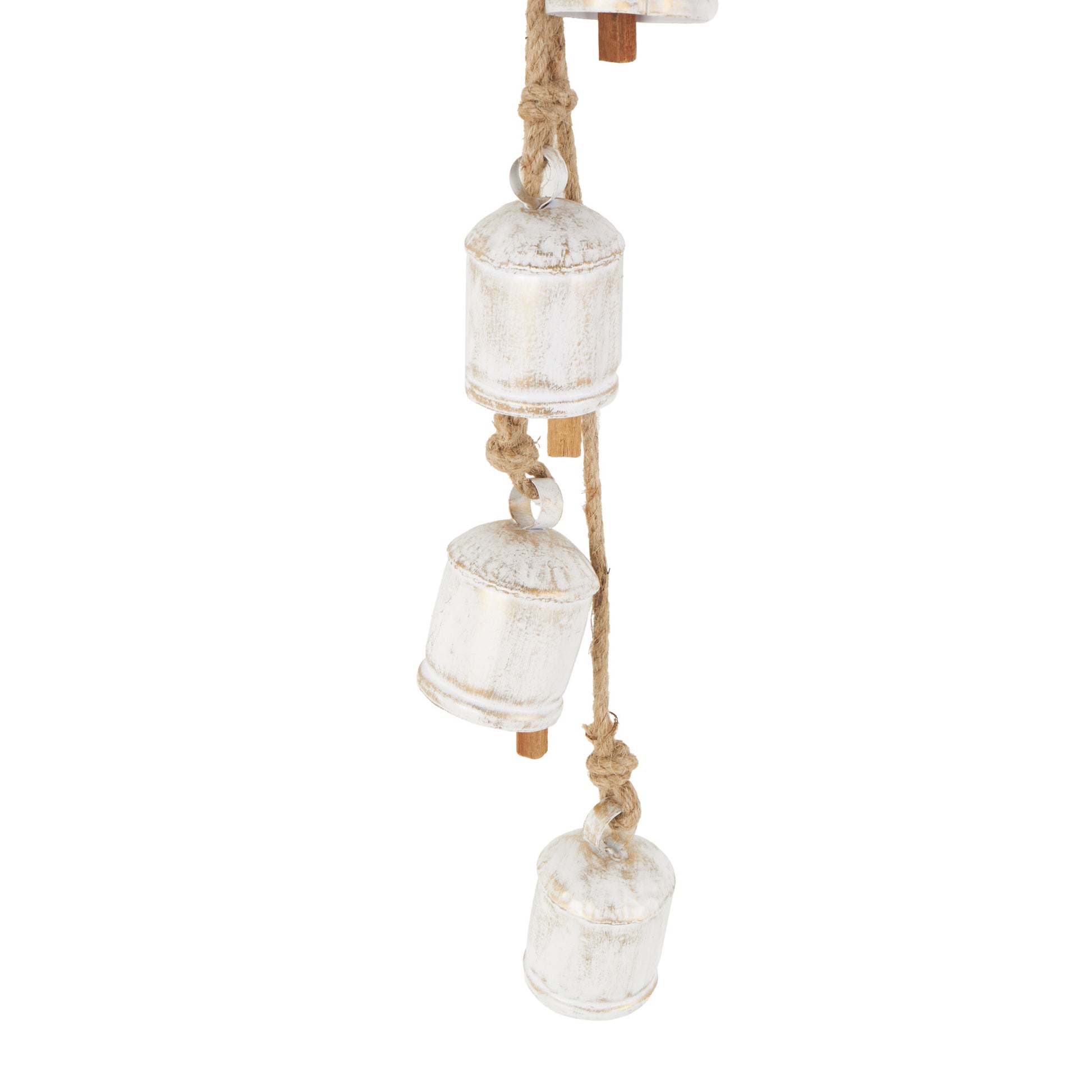 Metal Tibetan Inspired Indoor Outdoor Decorative Cow Bells with 4 Bells on Jute Hanging Rope