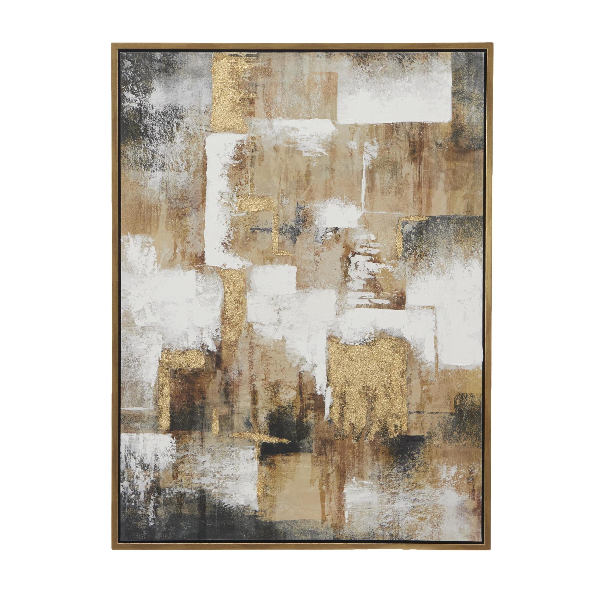 CosmoLiving by Cosmopolitan Abstract Gold Canvas Living Room Framed Wall Art with Gold Frame
