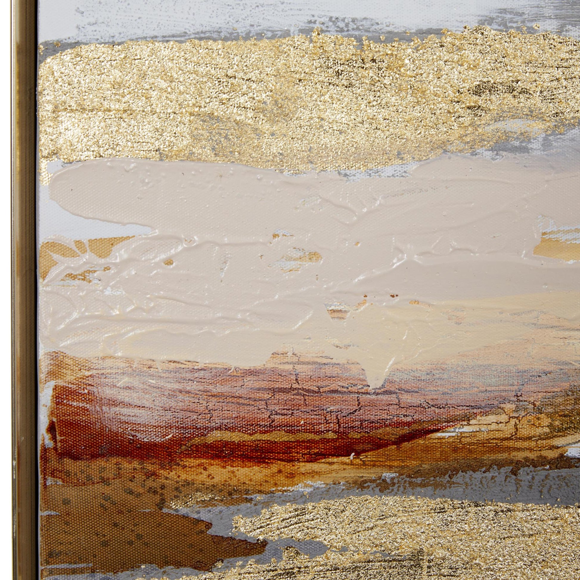 Geode Gold Canvas Foiled and Brushstrokes Living Room Framed Wall Art with Gold Frame