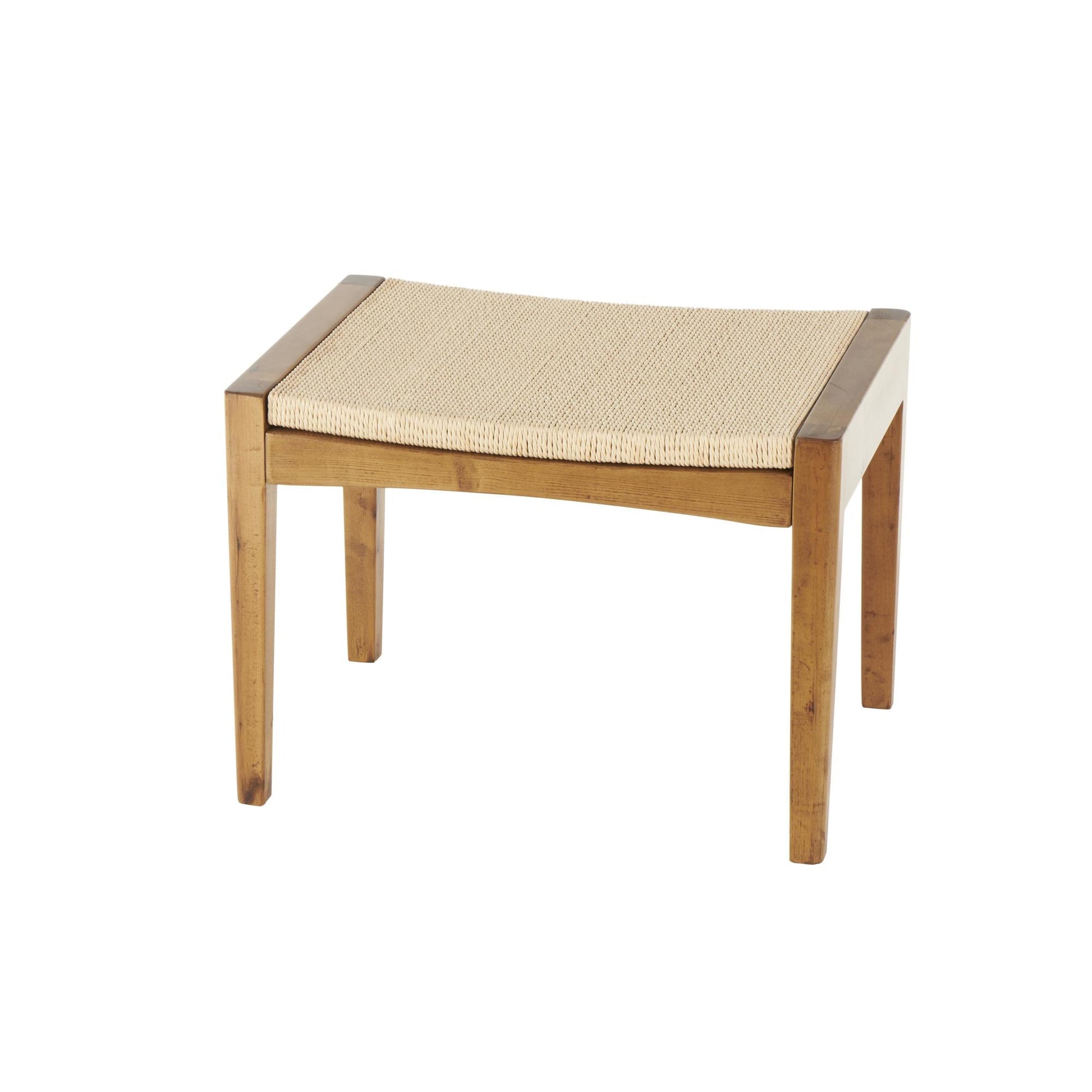 Brown Wood Handmade Traditional Living Room Stool with Rope Wrapped Seat