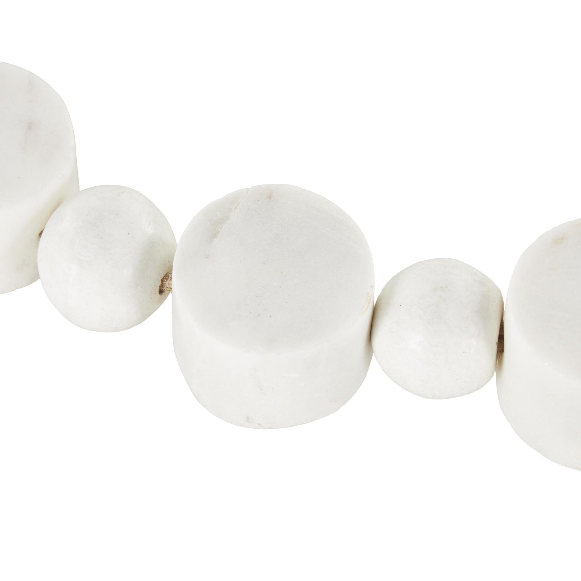 White Marble Handmade Round Extra Long Orb Beaded Garland with Tassel with Knotted Brown Jute
