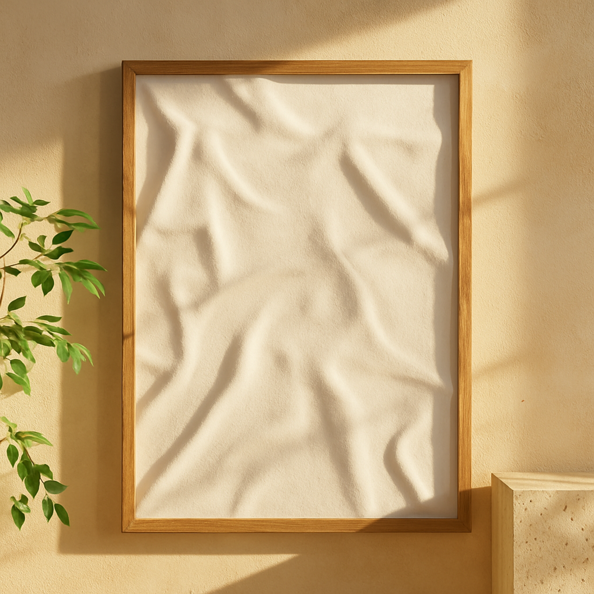 Abstract White Wood Abstract Dimensional Shaped Living Room Framed Wall Art with Brown Wooden Frame