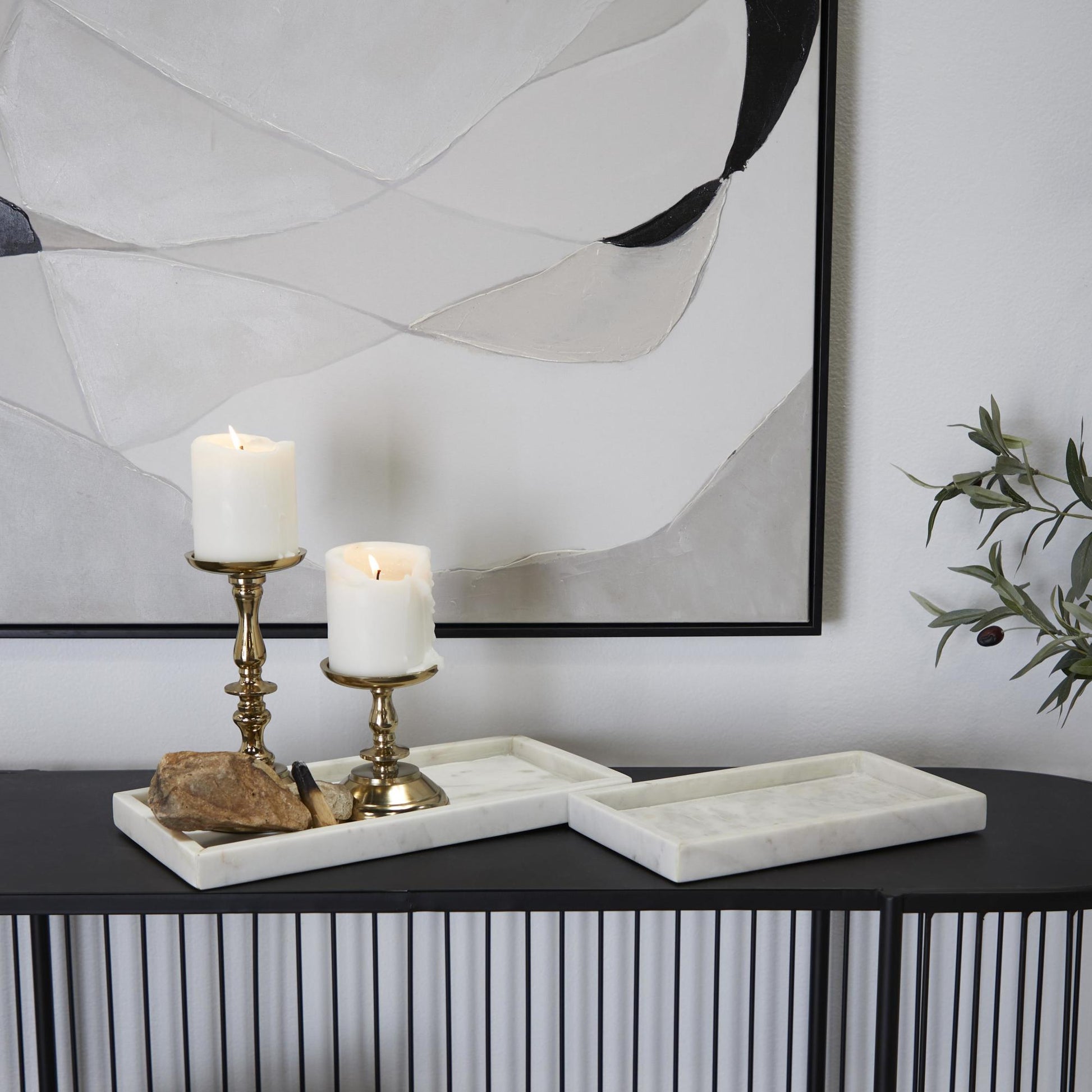 Set of 2 Marble Minimalistic Textured Square Living Room Decor Tray Set of 2 10", 8"W