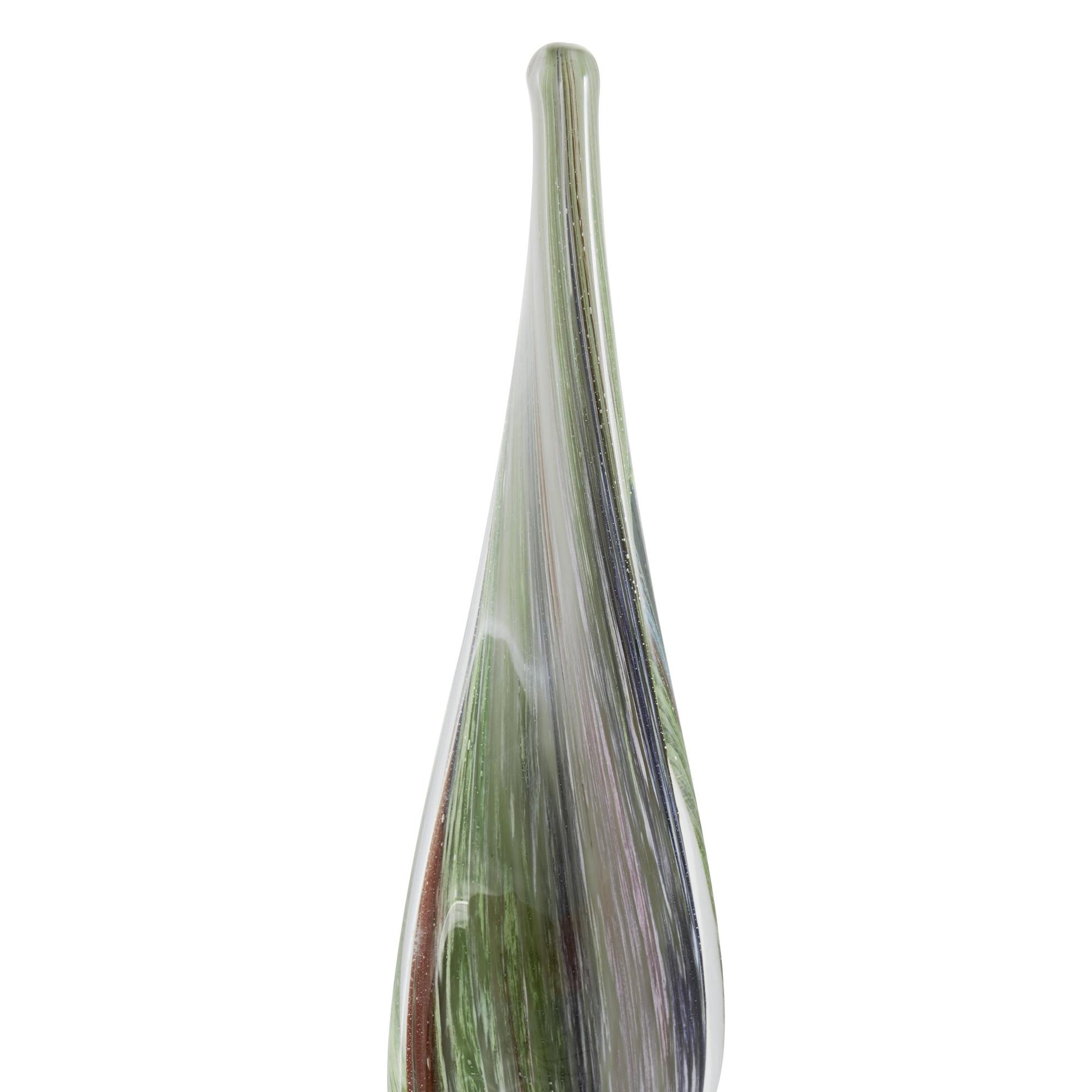 Abstract Multi Colored Glass Swirl Decorative Sculpture with Clear Base
