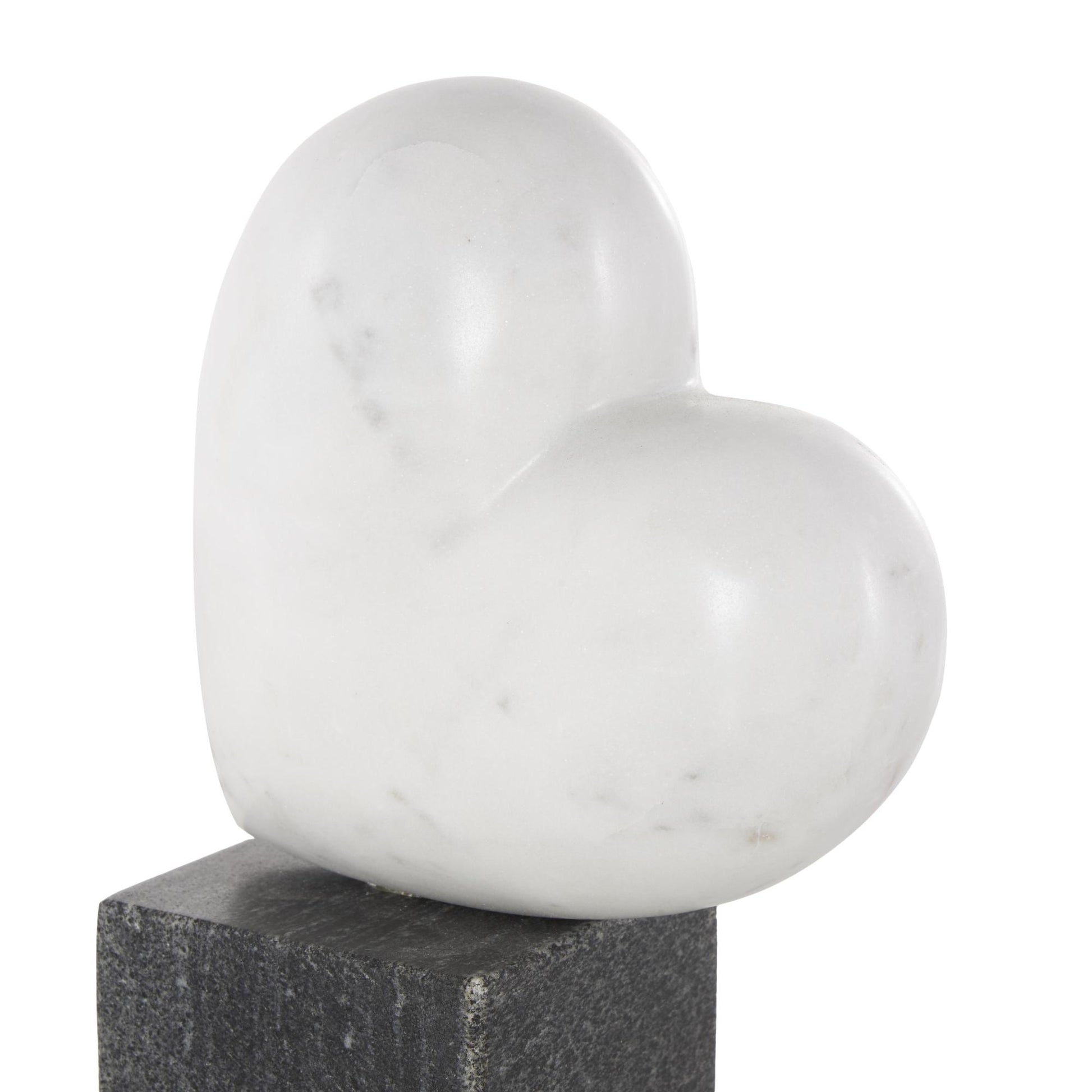 Heart White Marble Slanted Decorative Sculpture with Black Block Base
