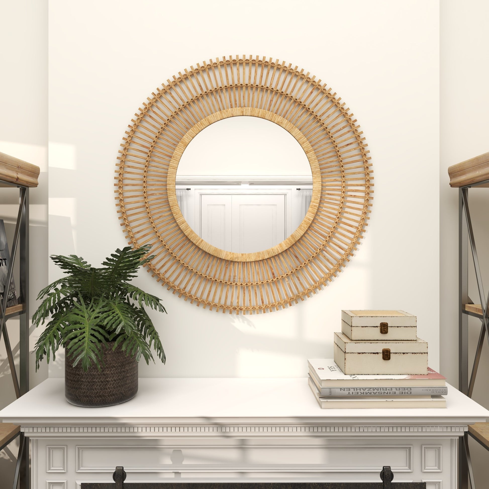 Starburst Bamboo Wood Handmade Stick Room Wall Mirror