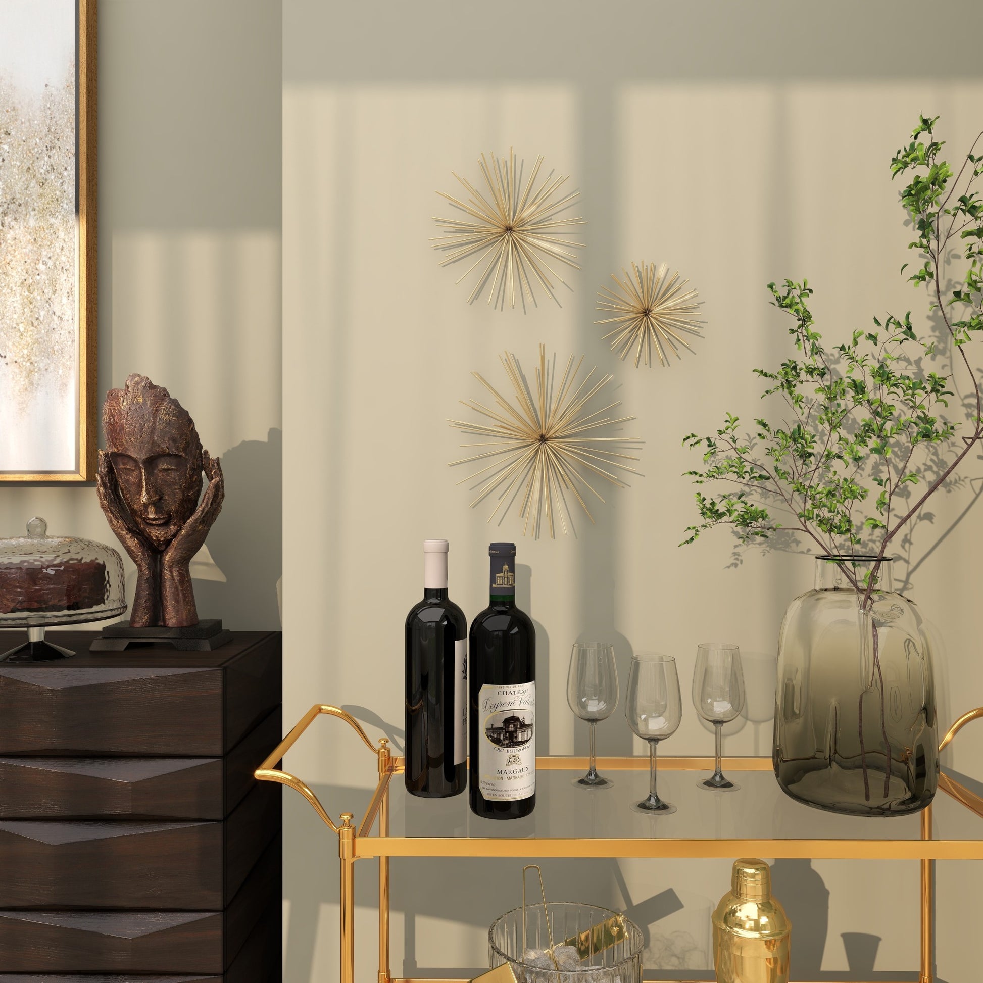 Set of 3 Starburst Metal 3D Long Spike Home Wall Decor