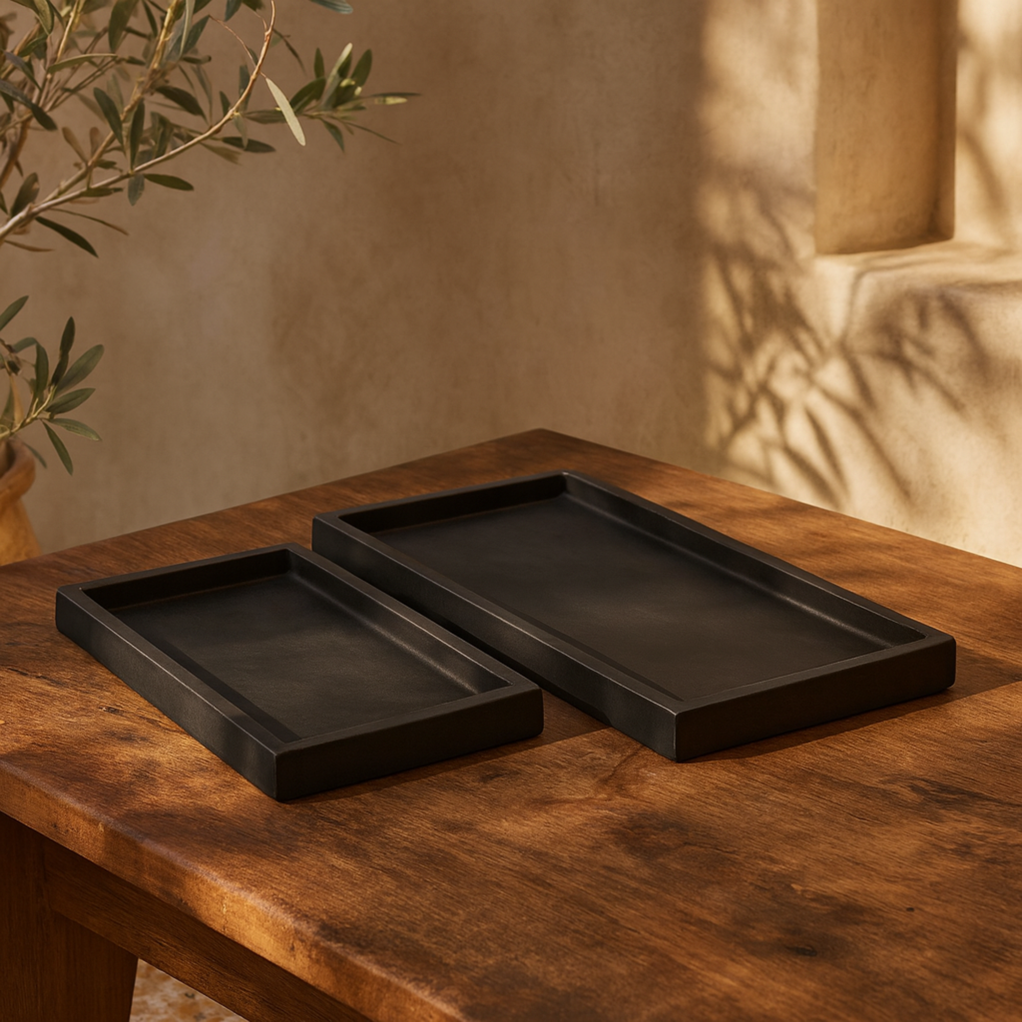 CosmoLiving by Cosmopolitan Set of 2 Marble Slim Living Room Decor Tray with Raised Edge