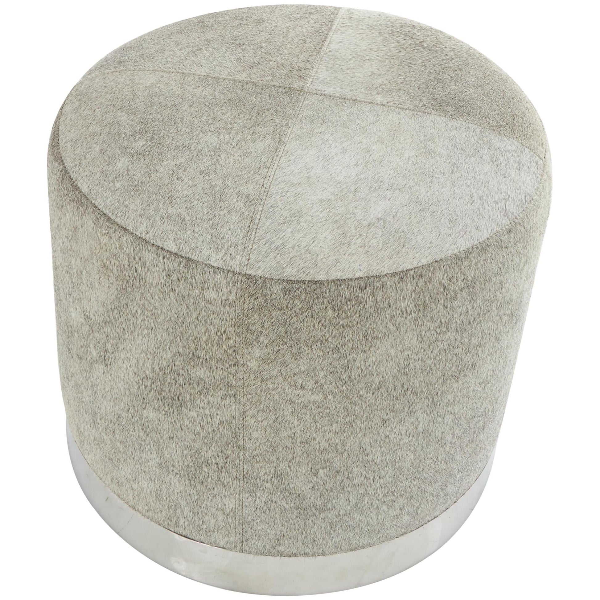 Gray Leather Patchwork Living Room Stool with Silver Metal Base