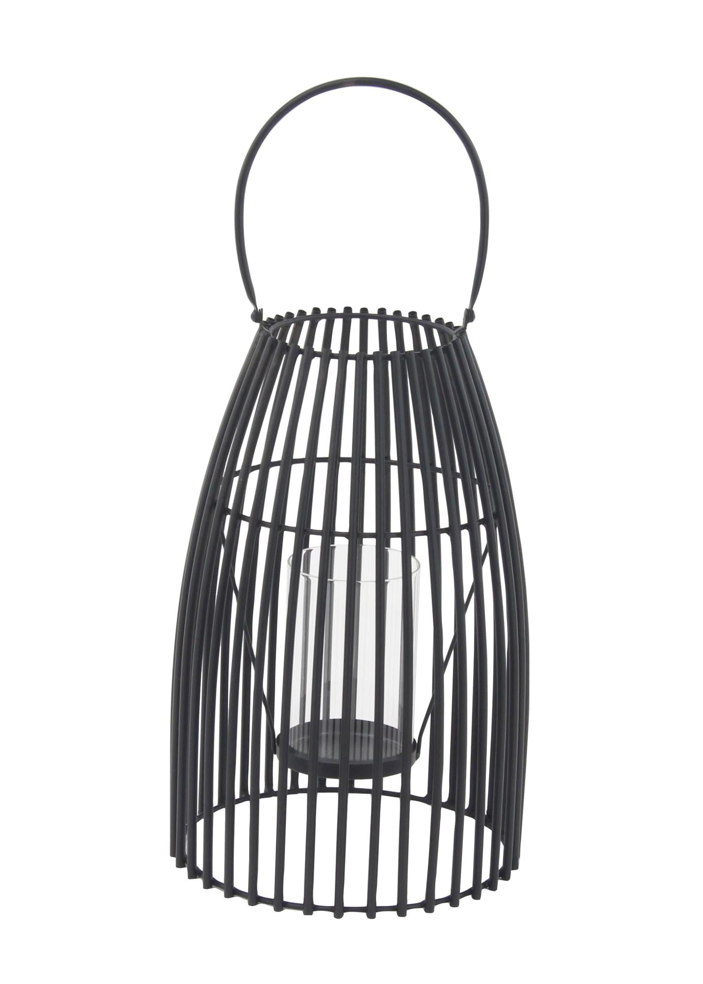 Black Metal Decorative Indoor Outdoor Candle Lantern with Handle