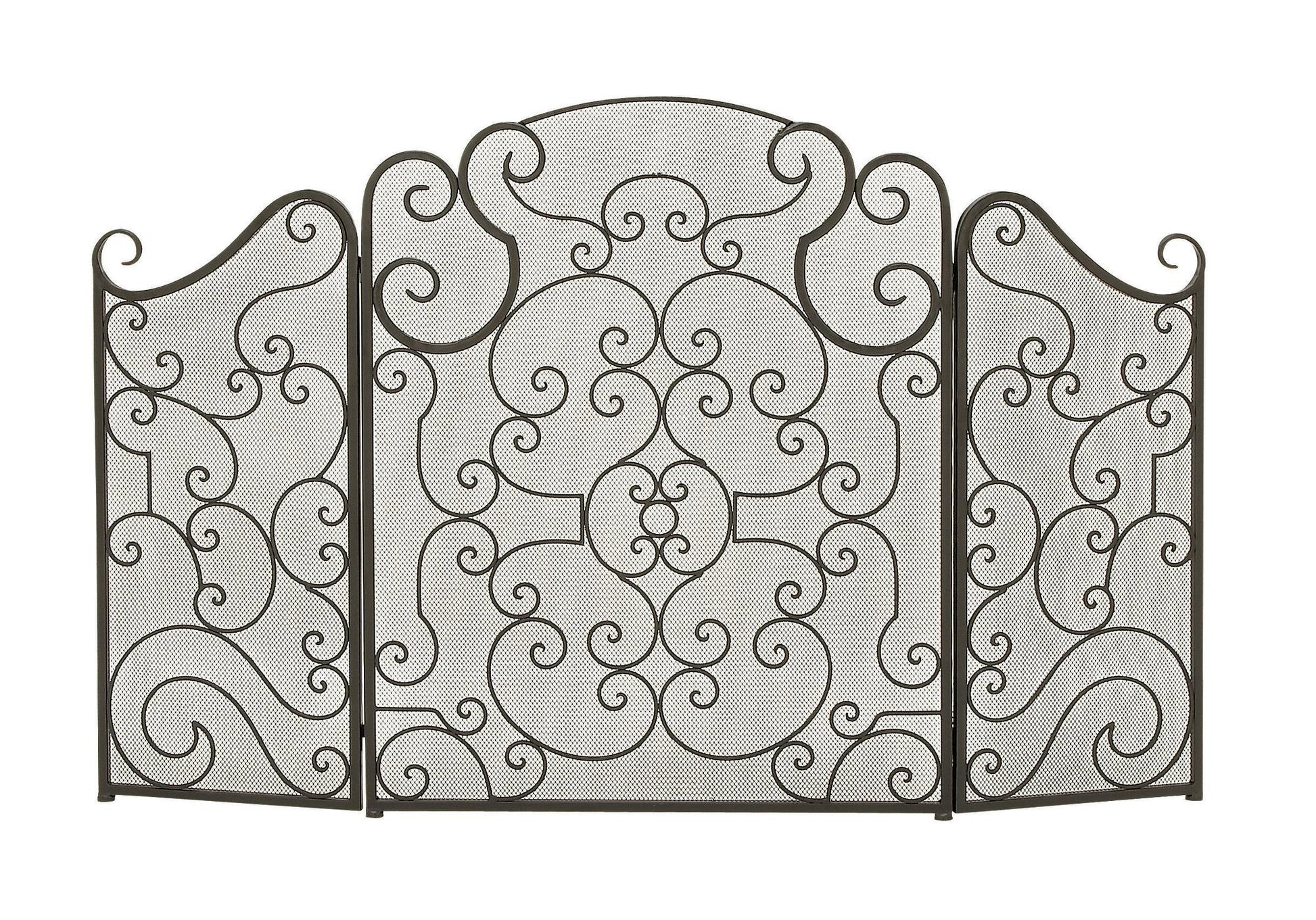 Scroll Black Metal Foldable Mesh Netting 3 Panel Living Room Fireplace Screen