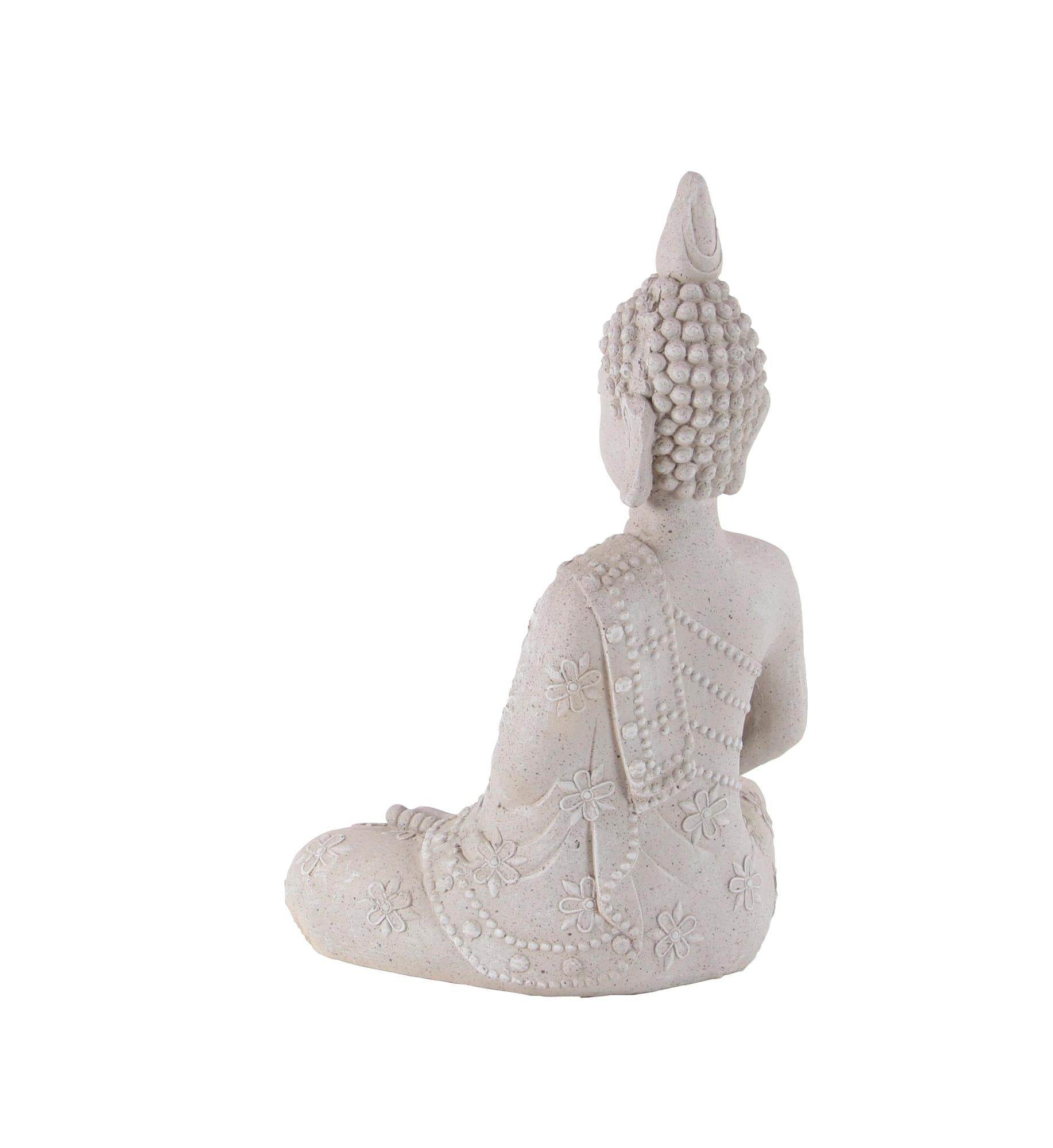Buddha Gray Magnesium Oxide Indoor Outdoor Meditating Decorative Garden Sculpture with Floral Carvings