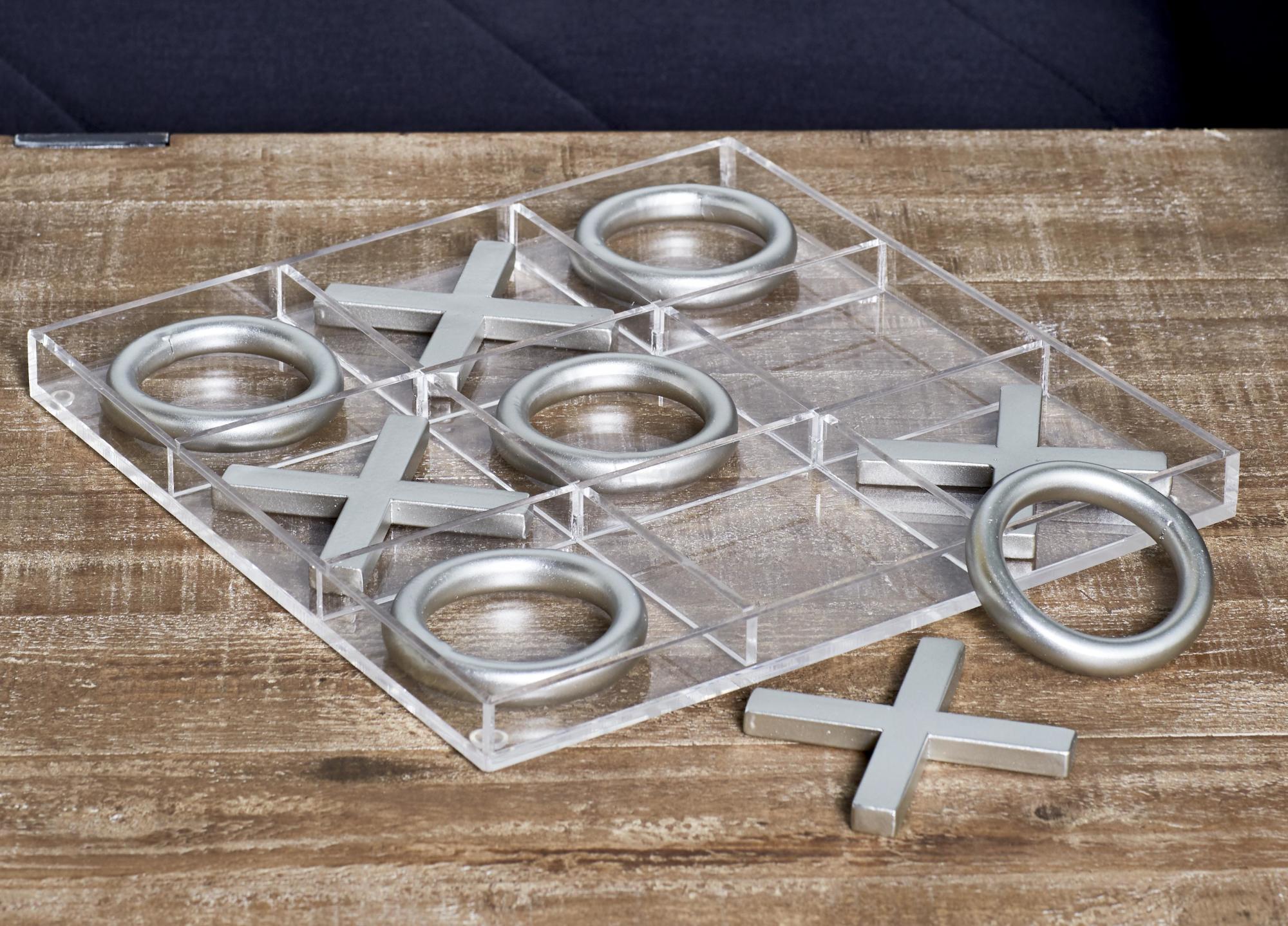 Tic Tac Toe Acrylic Plastic Home Decor Game Set with Gold Pieces 12" x 12" x 1"