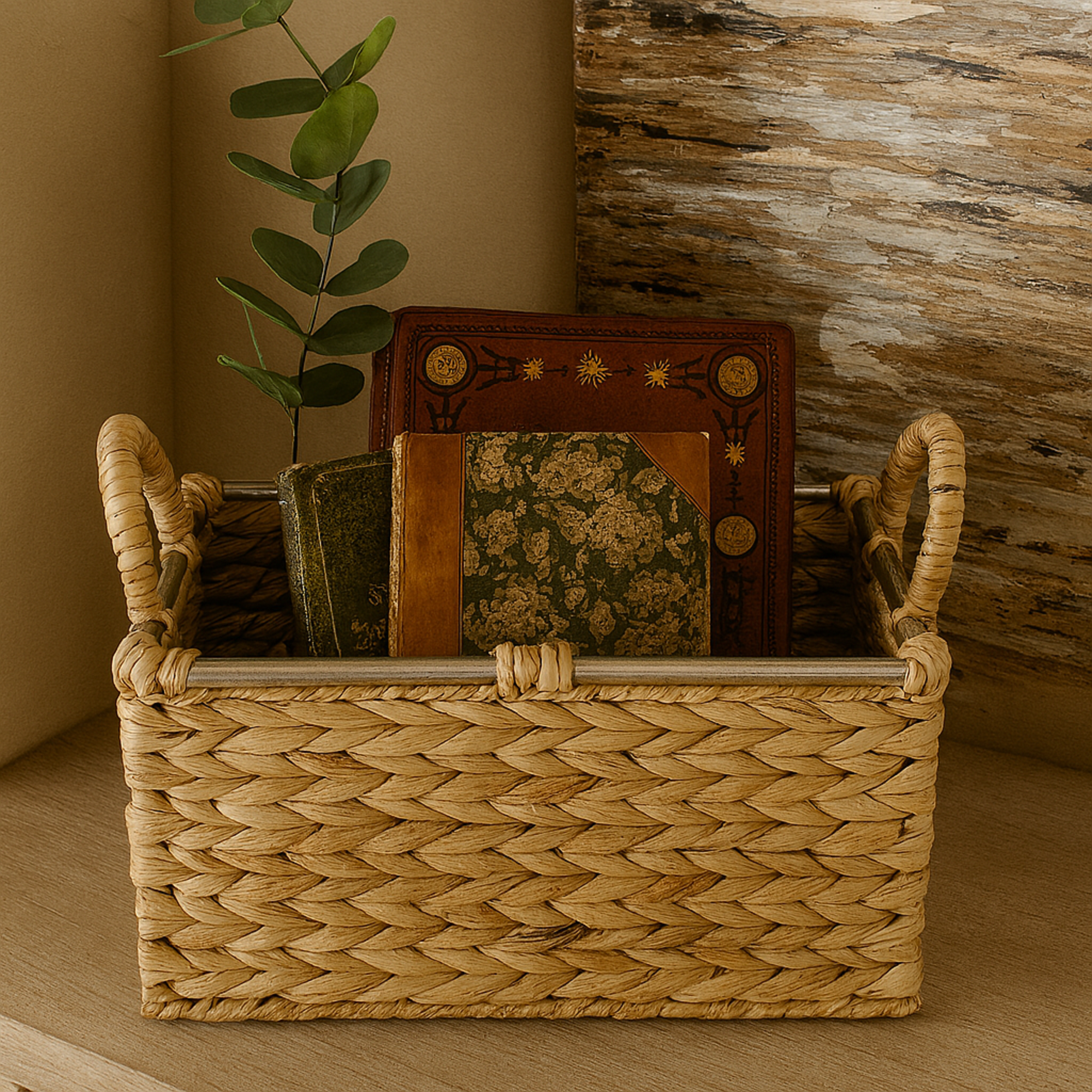 Set of 3 Light Brown Seagrass Handmade Decorative and Functional Storage Basket with Handles
