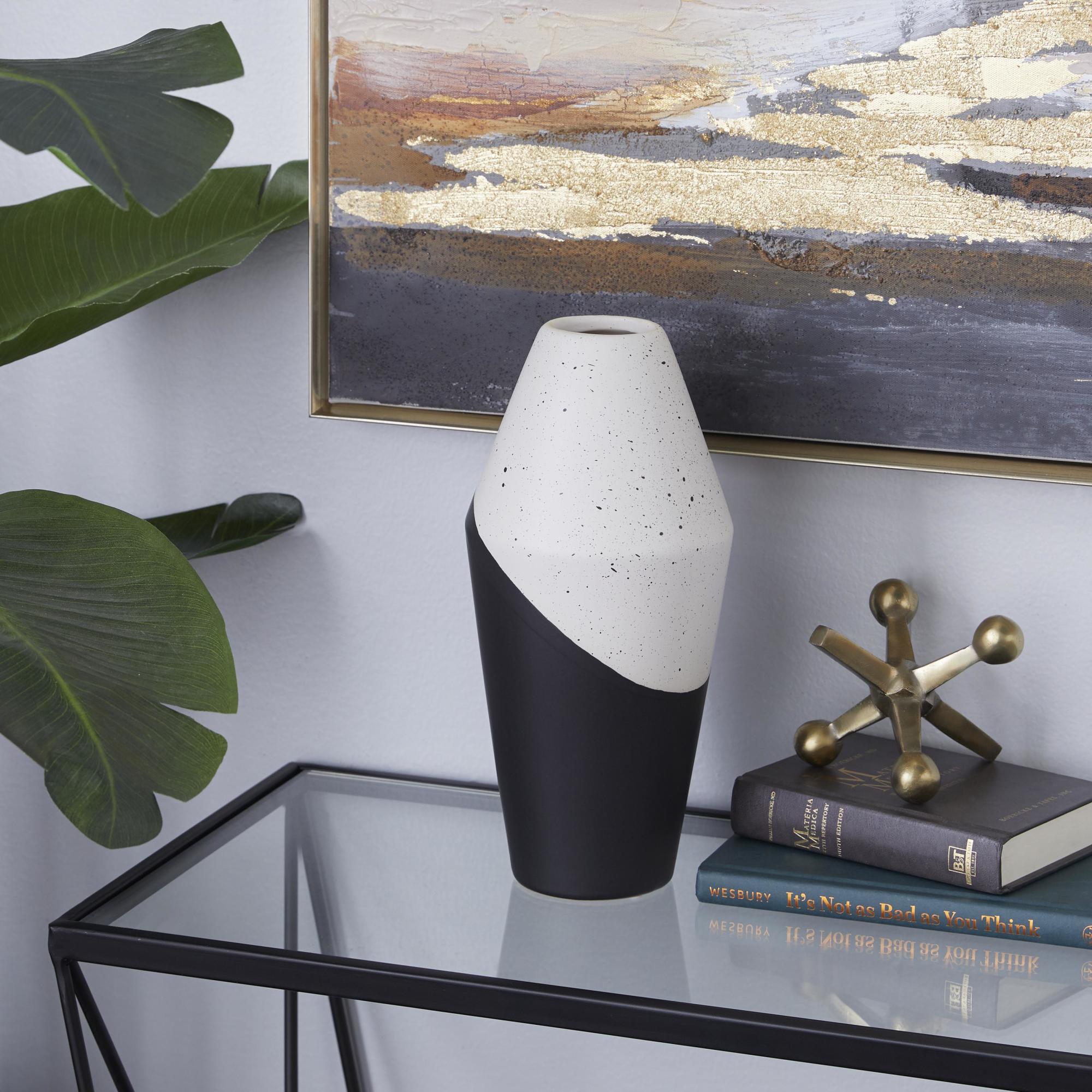 Black Ceramic Handmade Color Block Speckled Decorative Vase