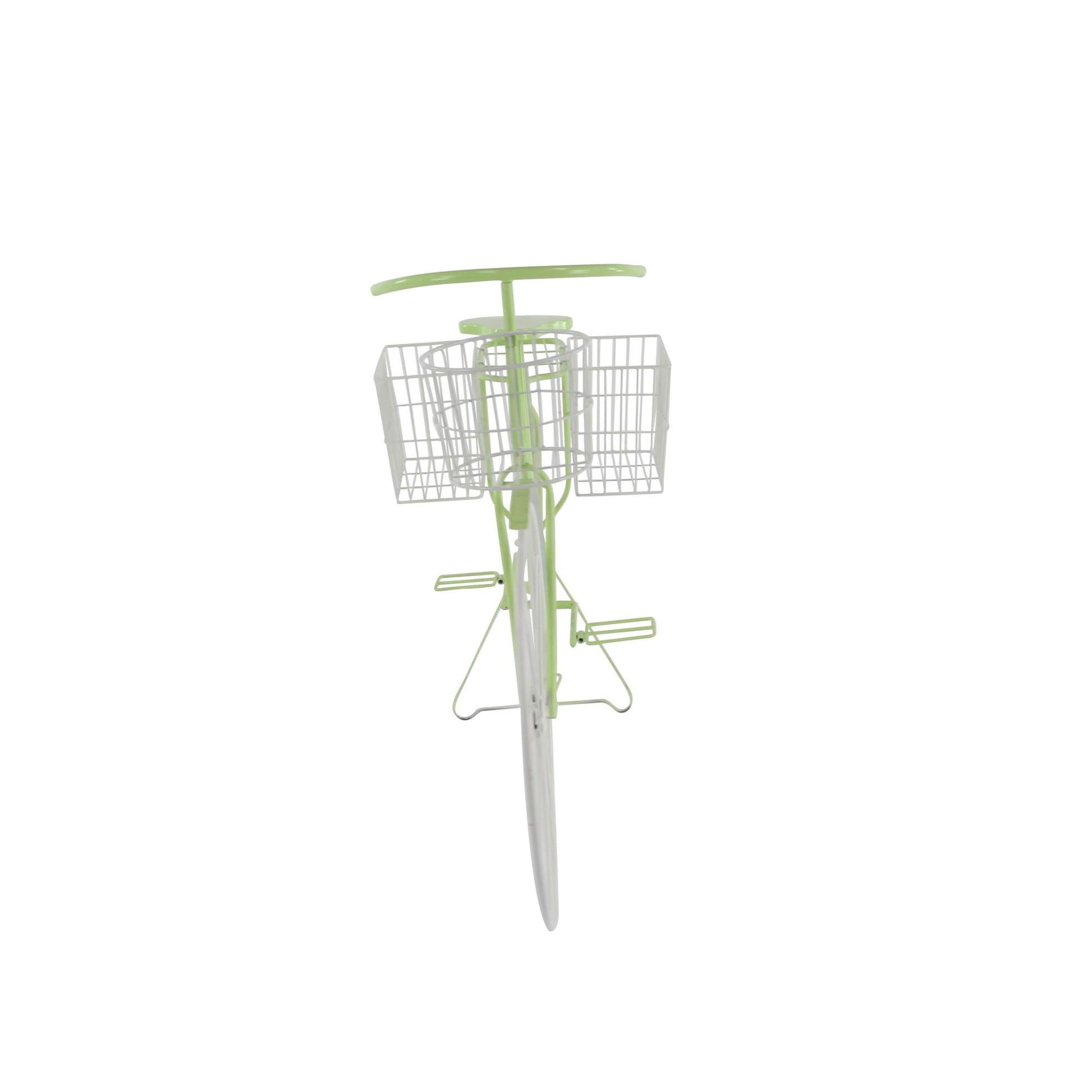 Bike Green Metal Indoor Outdoor Plantstand with Basket and Saddle Bag Planters