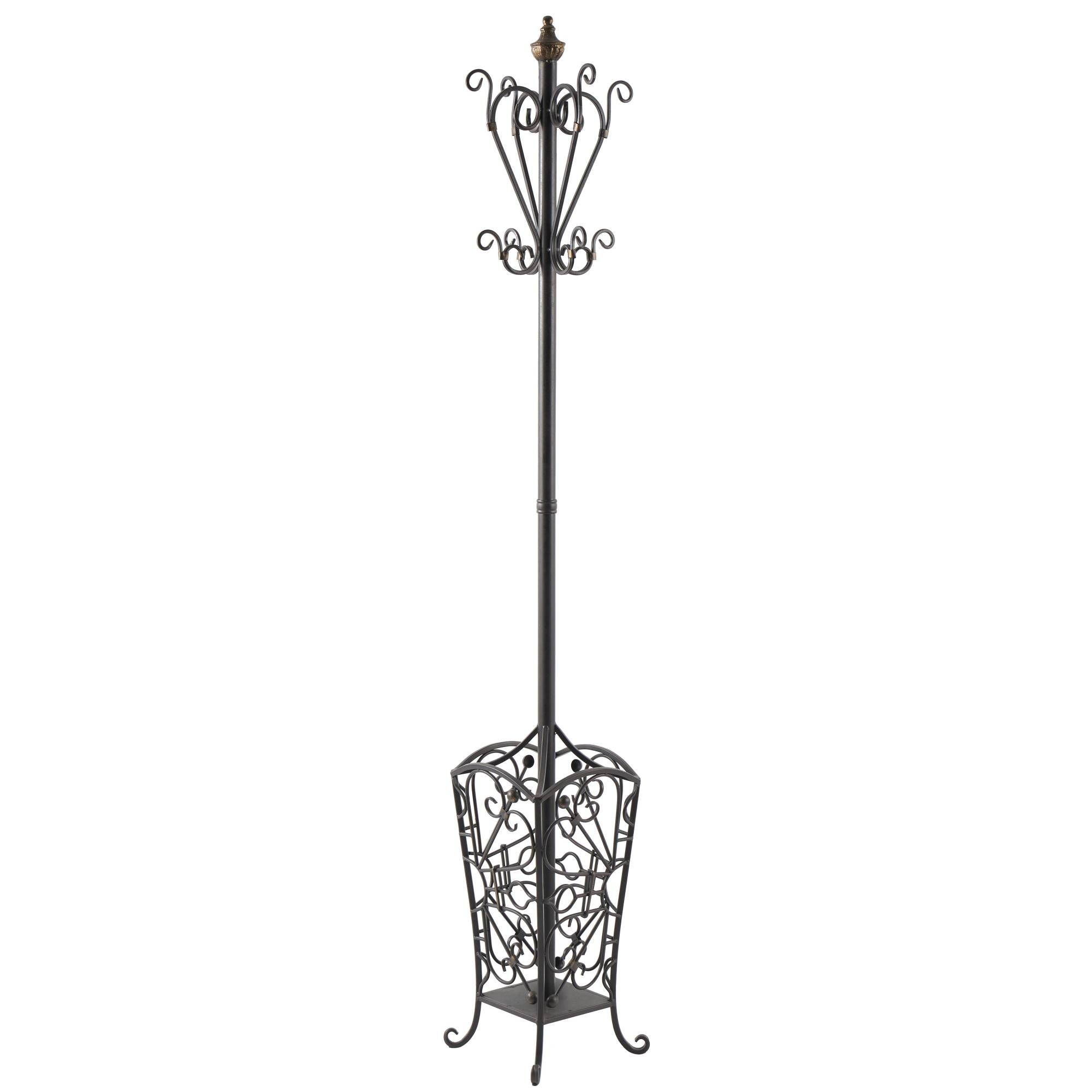 Scroll Black Metal Vintage Style Freestanding Coat Rack with Scroll Designs