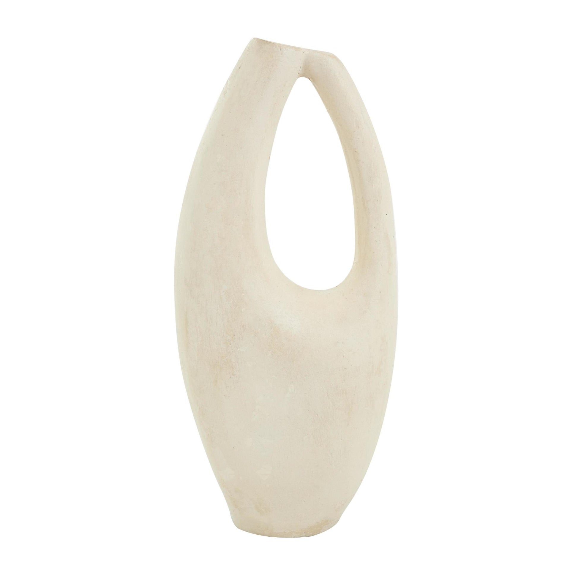 Abstract Beige Paper Mache Curved Decorative Vase with Handle