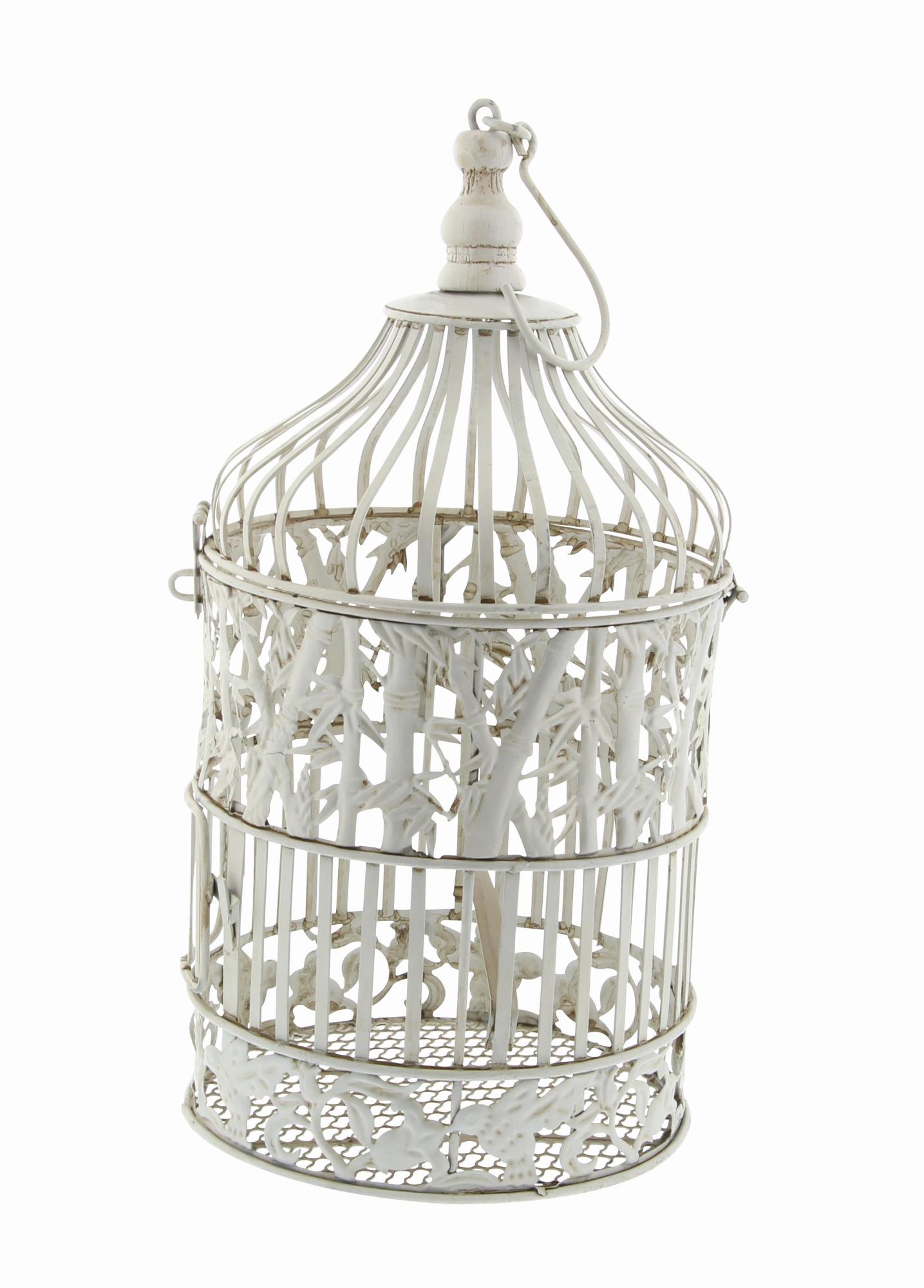 Set of 2 White Metal Indoor Outdoor Hinged Top Decorative Birdcage with Latch Lock Closure and Hanging Hook