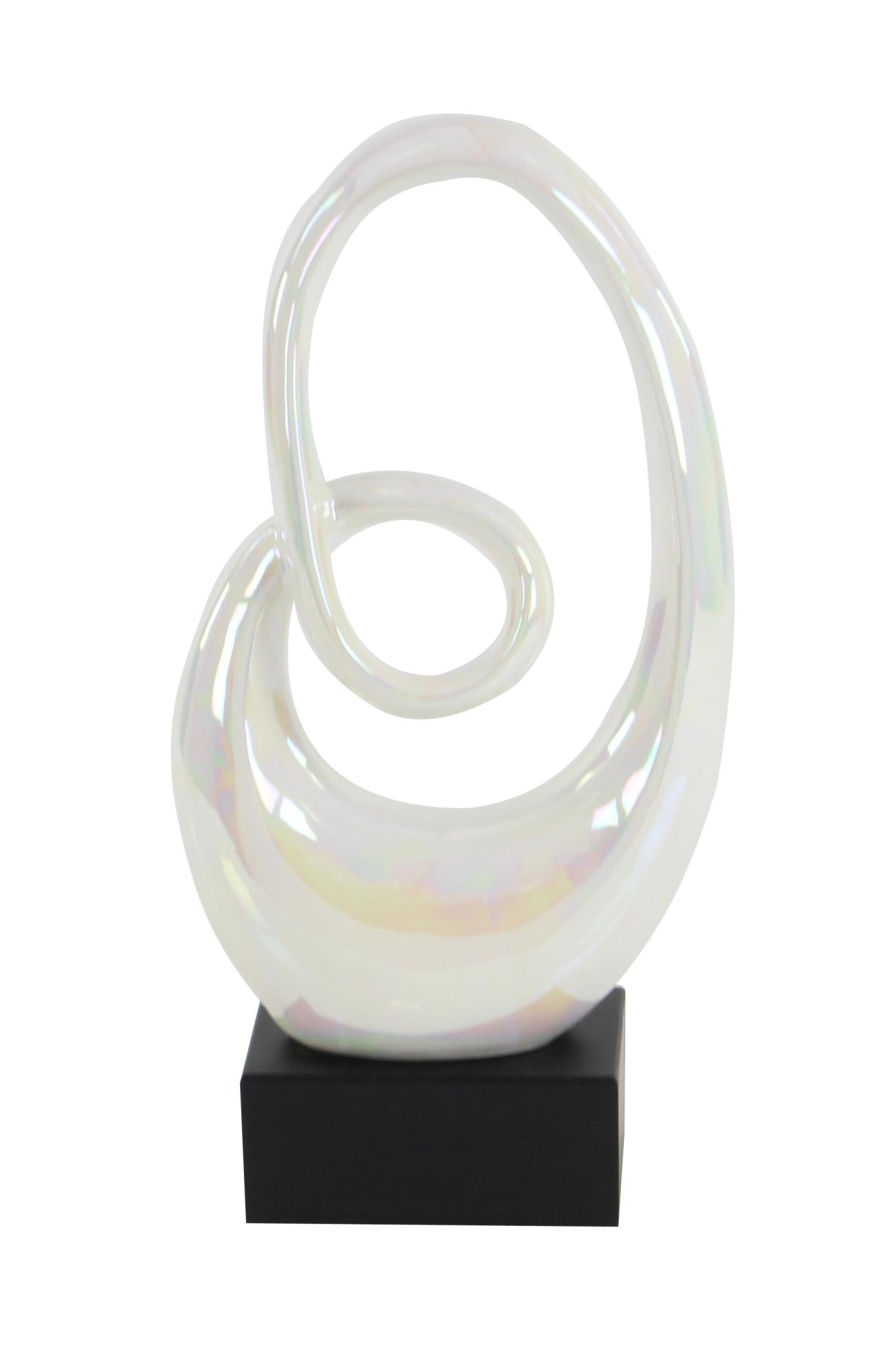 Abstract Ceramic Swirl Decorative Sculpture with Black Wooden Base