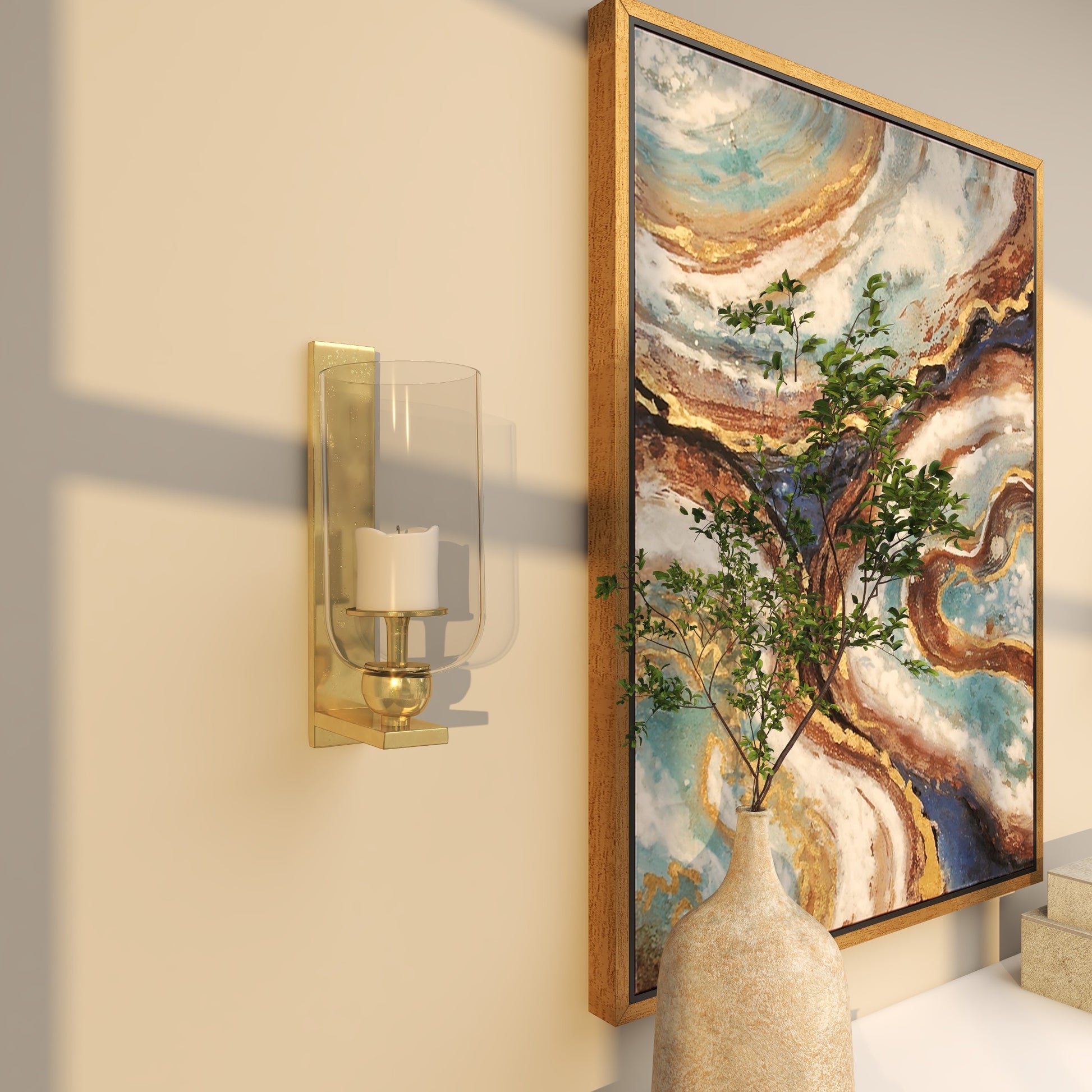 Geometric Aluminum Metal Single Candle Indoor Outdoor Wall Sconce