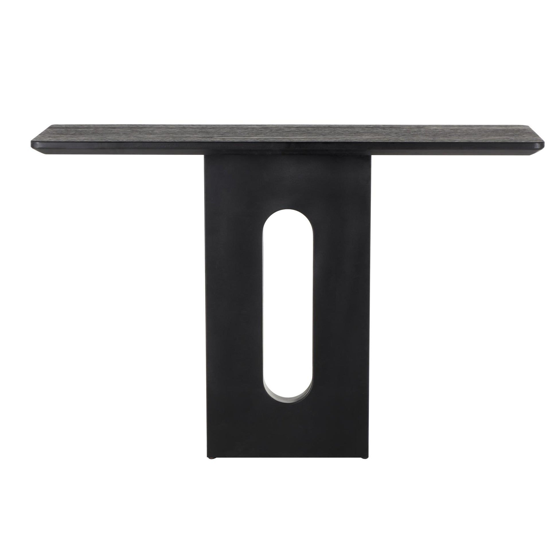 Black Wooden Rectangular Living Room Console Table with Oval Carved Pedestal Base