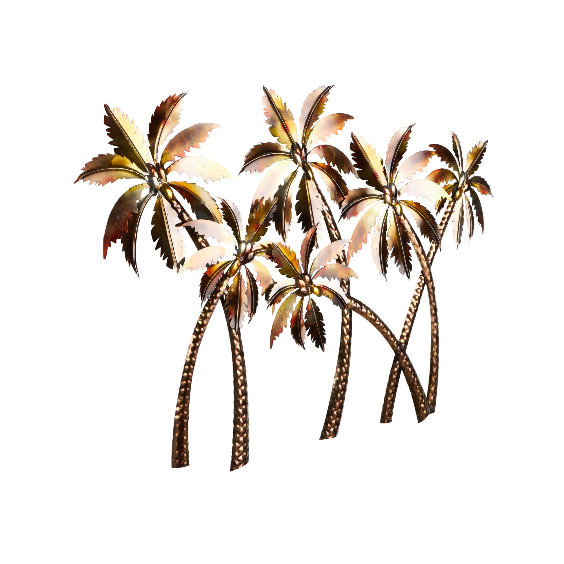 Tree Copper Stainless Steel Metal Slanted Home Wall Decor with Red and Yellow Accents