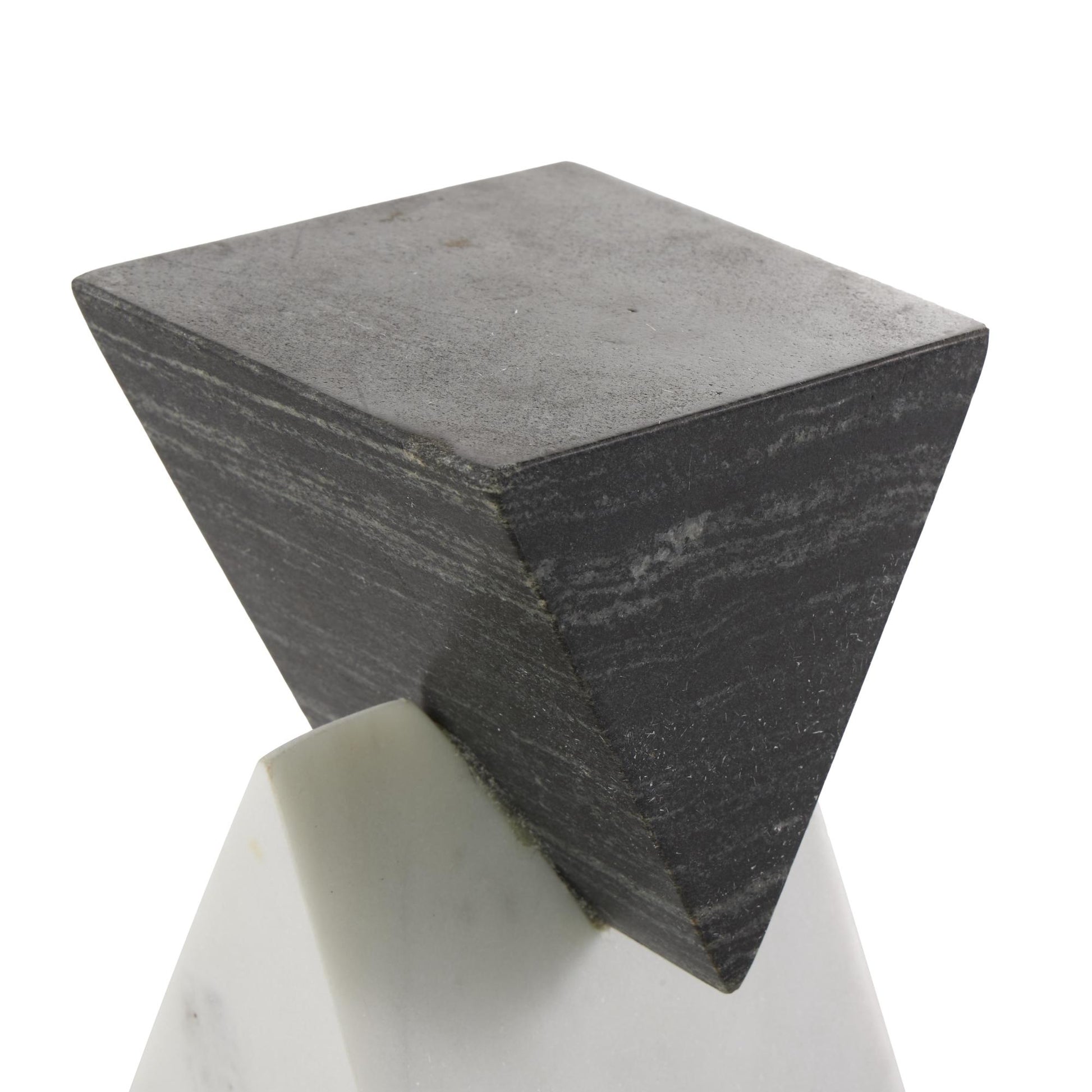 Geometric White Marble Stacked Pyramid Decorative Sculpture with White Base