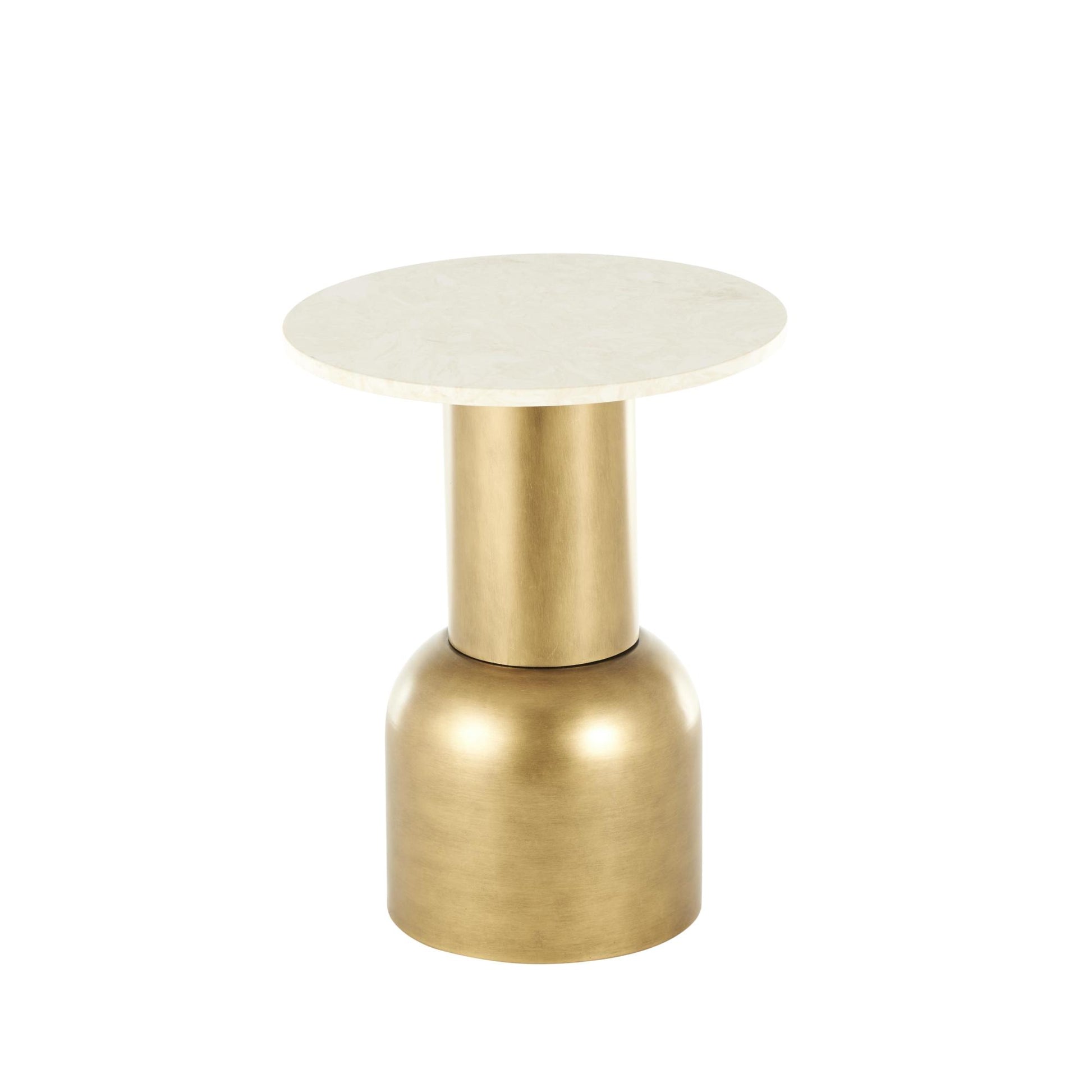 Gold Metal Pedestal Side End Accent Table with Cream Marble Tabletop