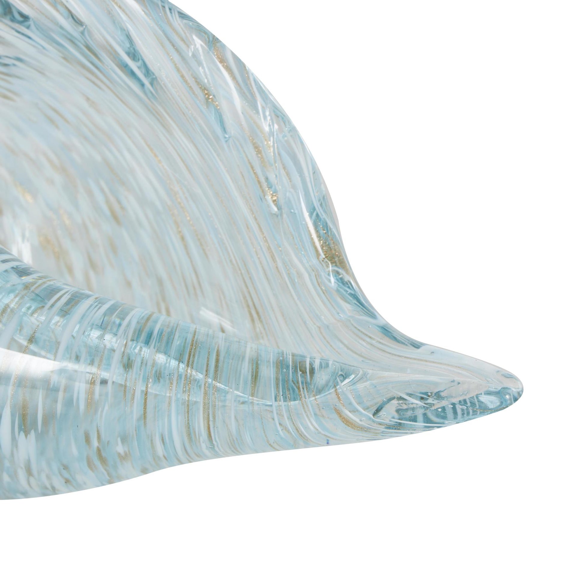 Shell Blue Glass Textured Decorative Sculpture with Gold and Cream Accents