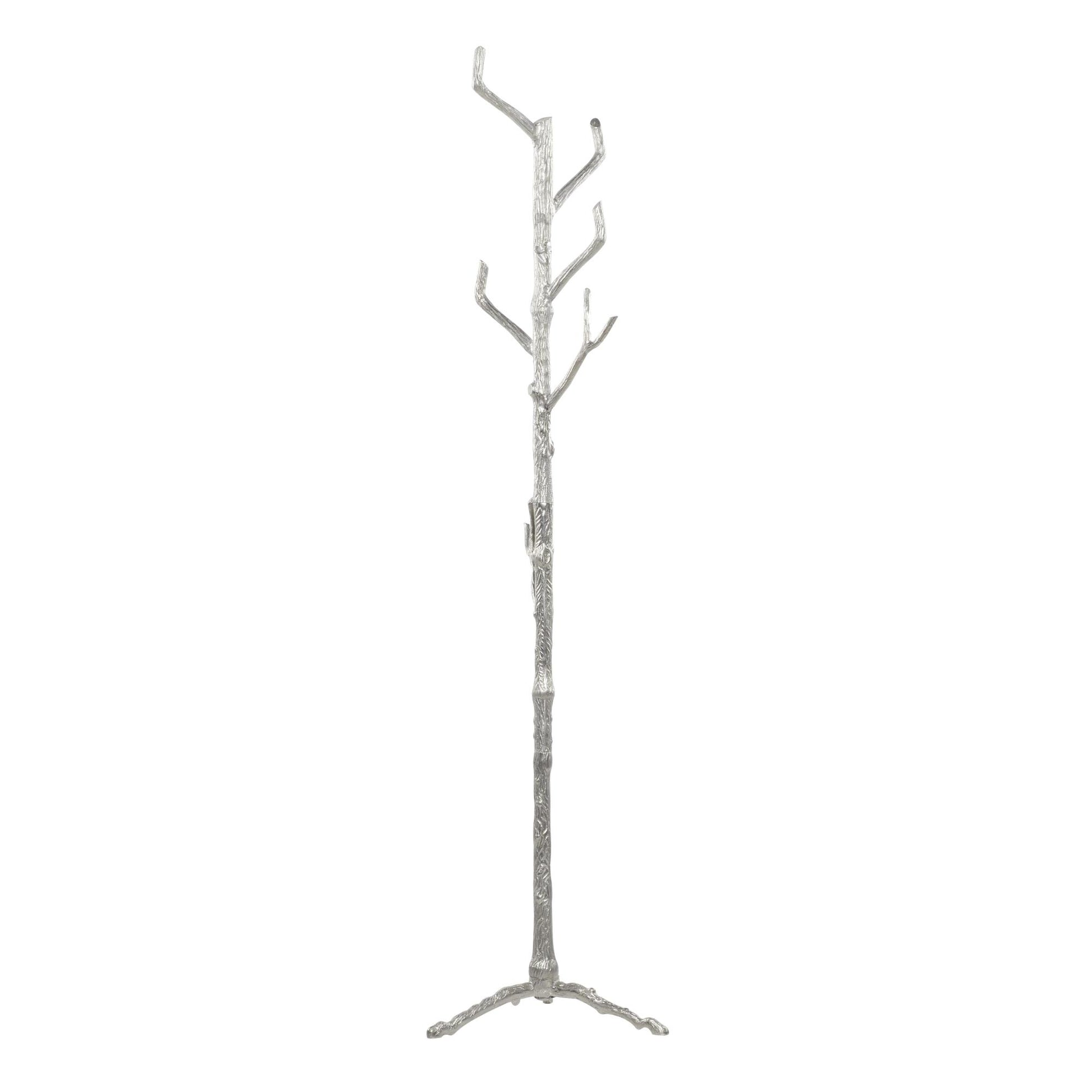 Tree Silver Aluminum Metal Branch 6 Hook Freestanding Coat Rack