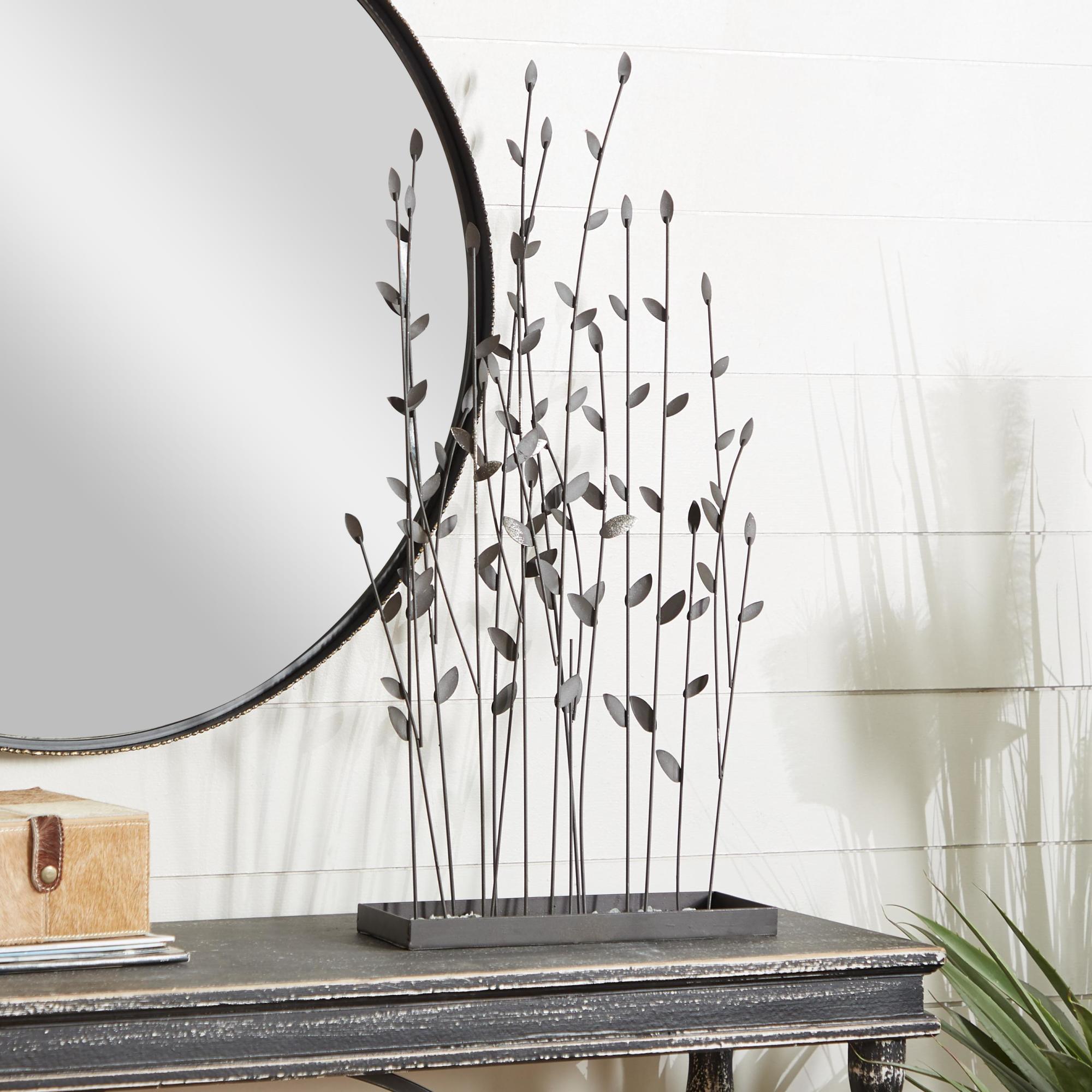 Floral Black Metal Decorative Sculpture with Loose Stones