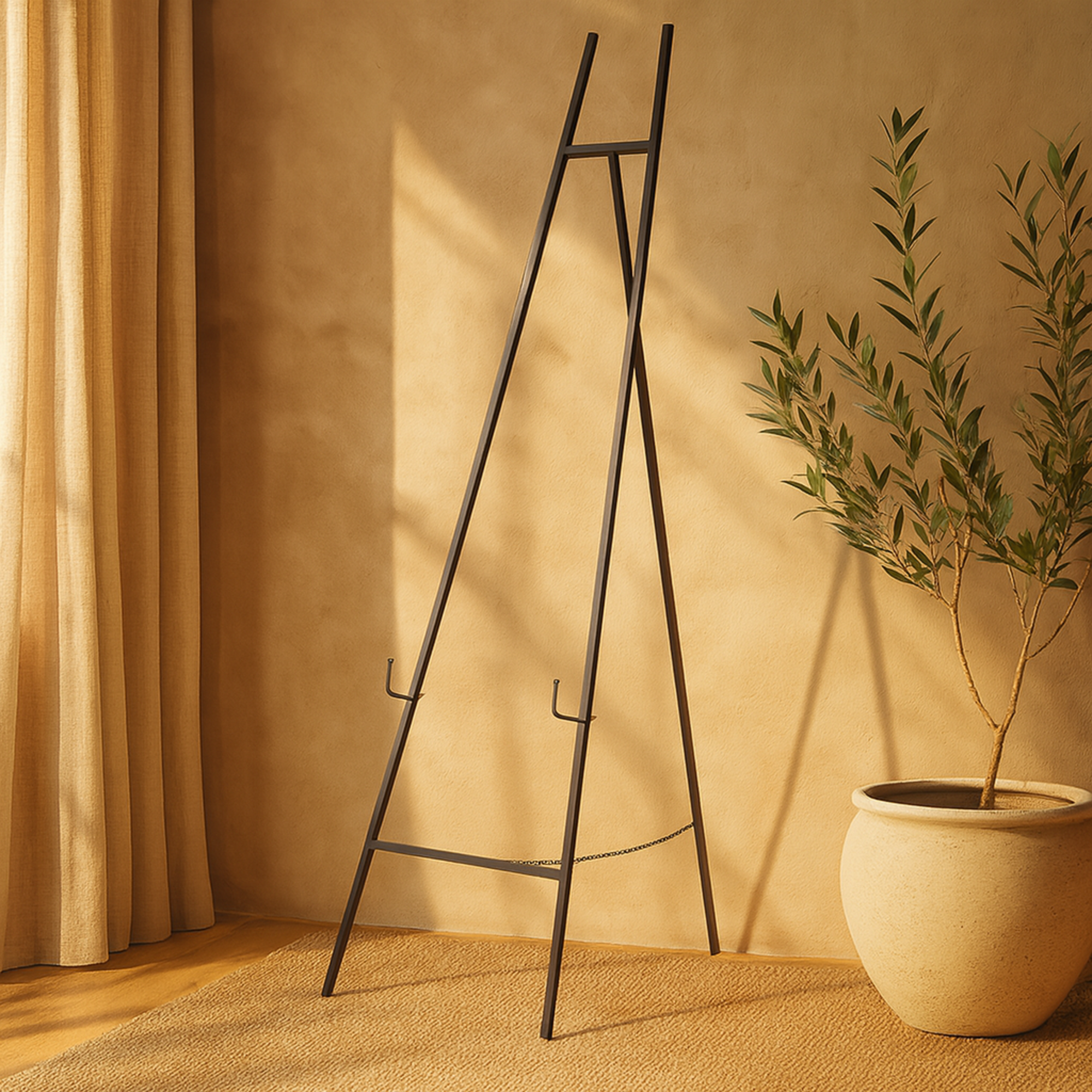 Metal Tall Minimalistic Adjustable Floor 3 Tier Display Easel with Chain Support 20" x 18" x 56"
