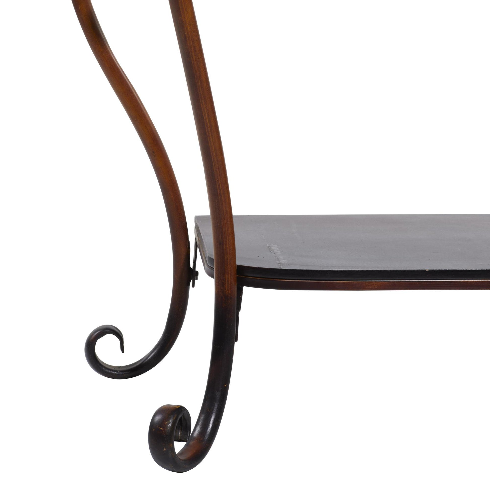 Floral Brown Metal Embossed Living Room Console Table with Ornate Scroll Legs