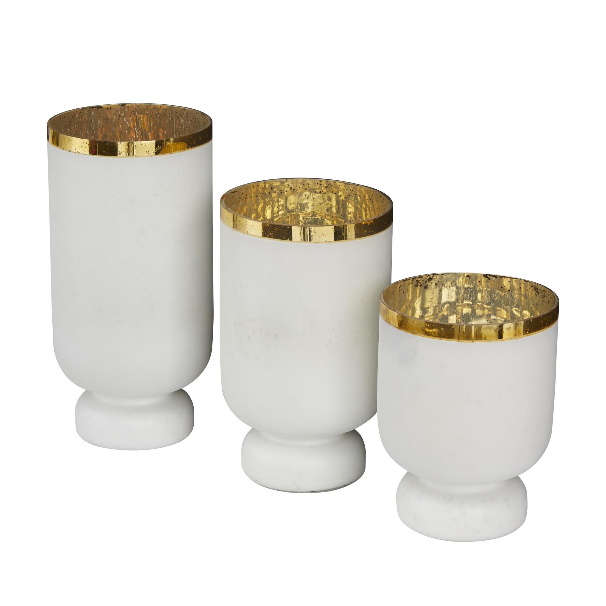 Set of 3 Glass Pillar Room Hurricane Lamp with Gold Interior Set of 3 12", 10", 12"H