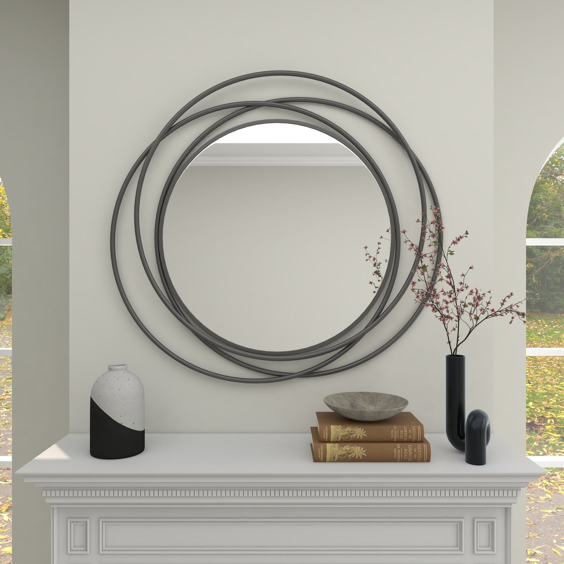 Metal Room Wall Mirror with Overlapping Circles