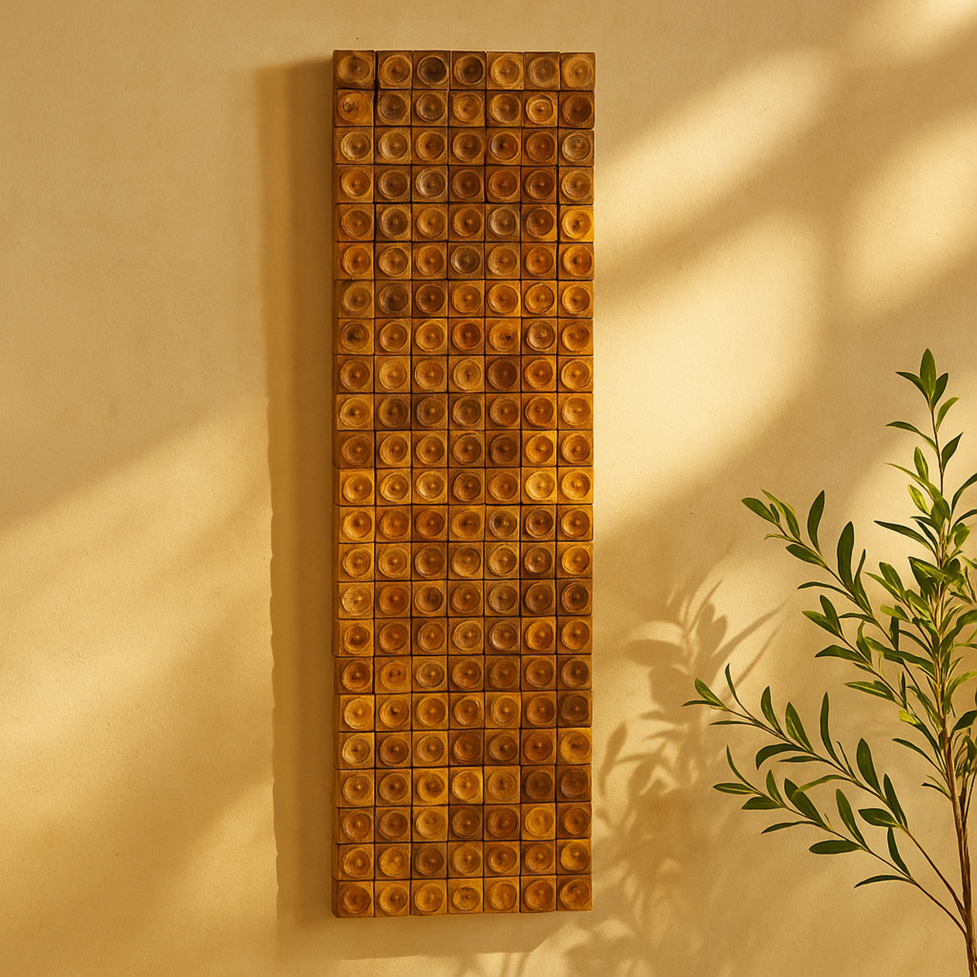 Abstract Brown Mango Wood Handmade Stacked Tree Trunks Home Wall Decor