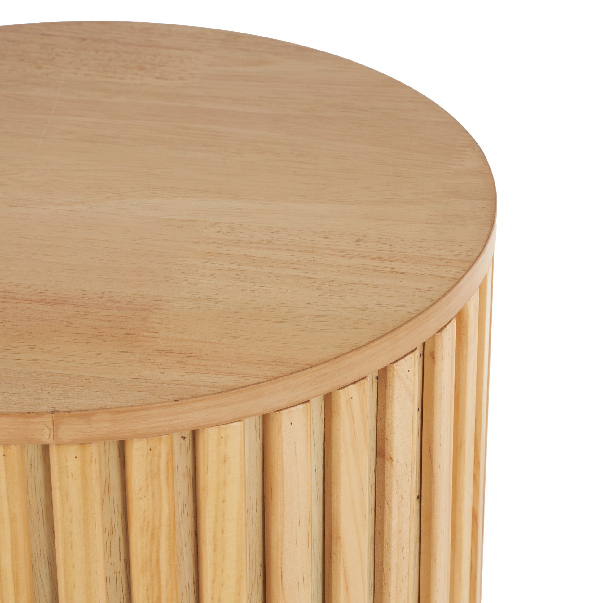 Wood Handmade Ribbed Storage Side End Accent Table with Slatted Base