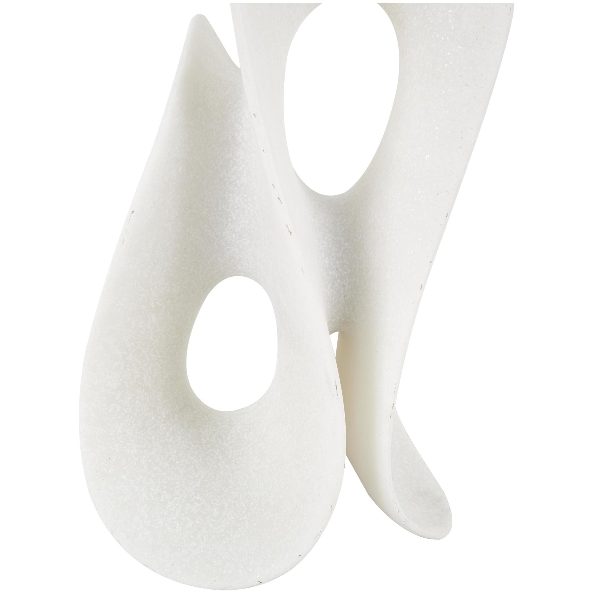 Abstract White Polystone Wavy Shaped Decorative Sculpture with Cutouts and Speckled Texturing