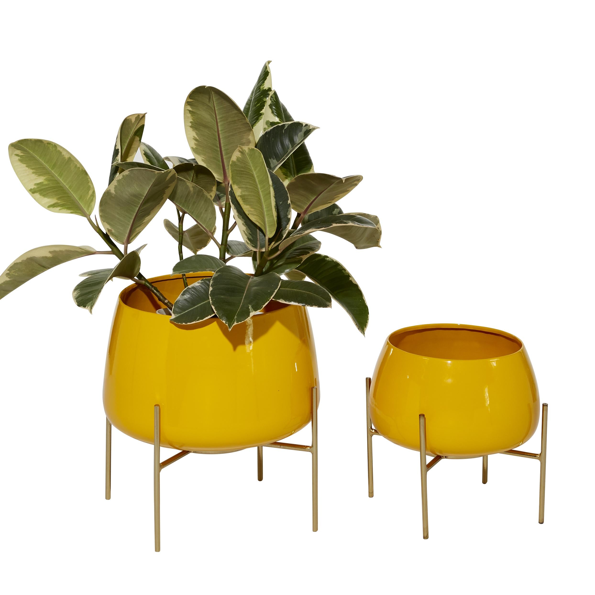Set of 2 Metal Rounded Dome Indoor Outdoor Planter with Removable Stand