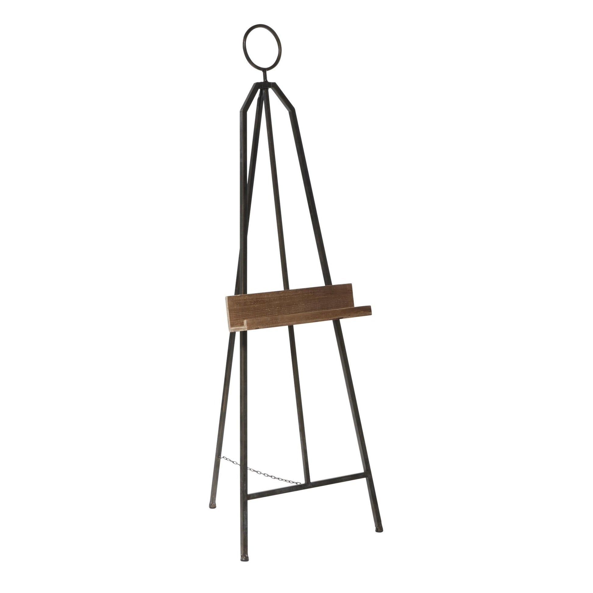Black Metal Large Adjustable Display Easel with Chain Support and Wood Tray