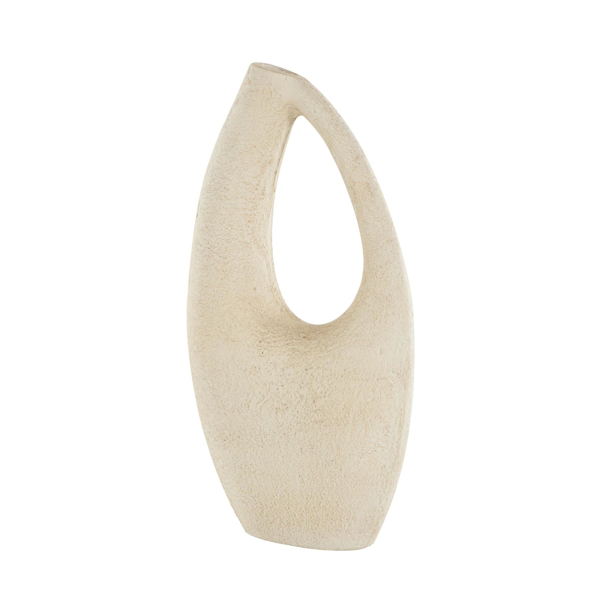 Abstract Cream Paper Mache Curved Cutout Decorative Vase with Brown Distressed Texturing