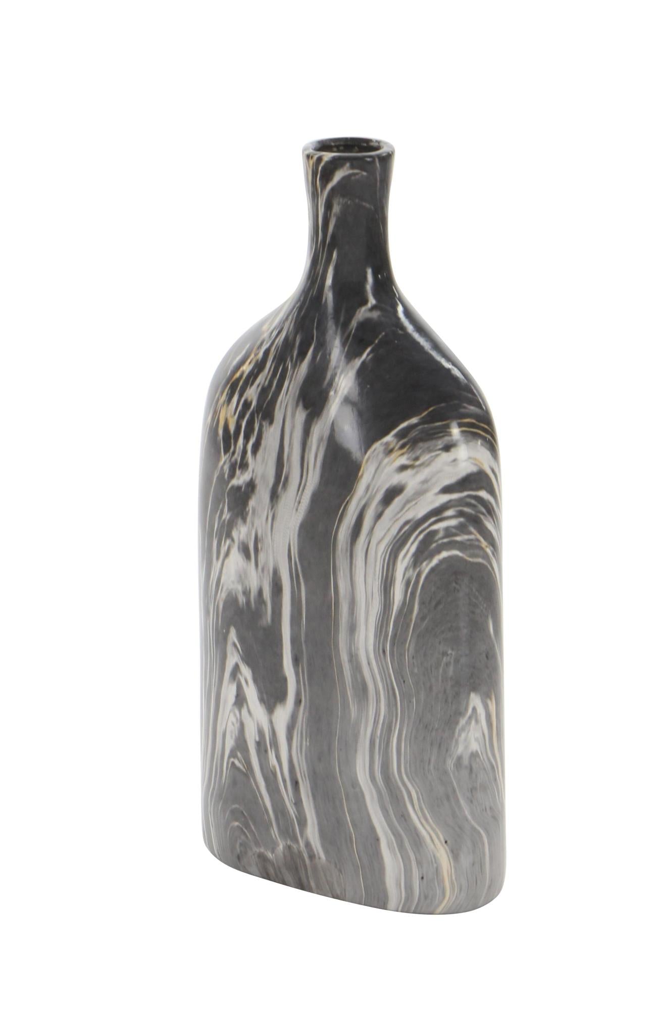 Set of 3 Gray Ceramic Faux Marble Decorative Vase
