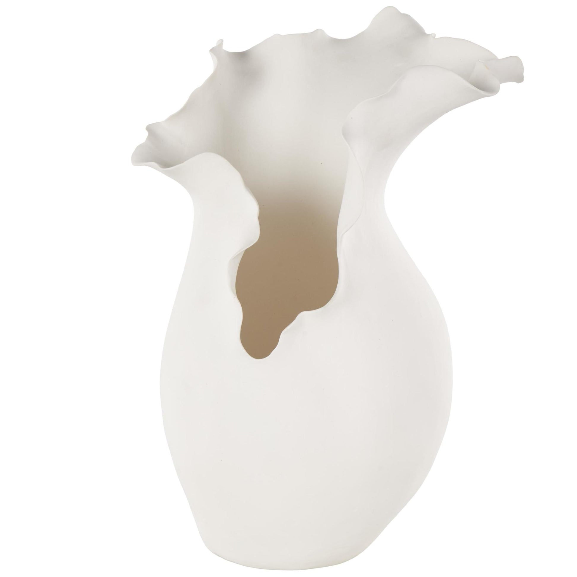 Abstract Ceramic Floral Inspired Decorative Vase with Wavy Folded Rim