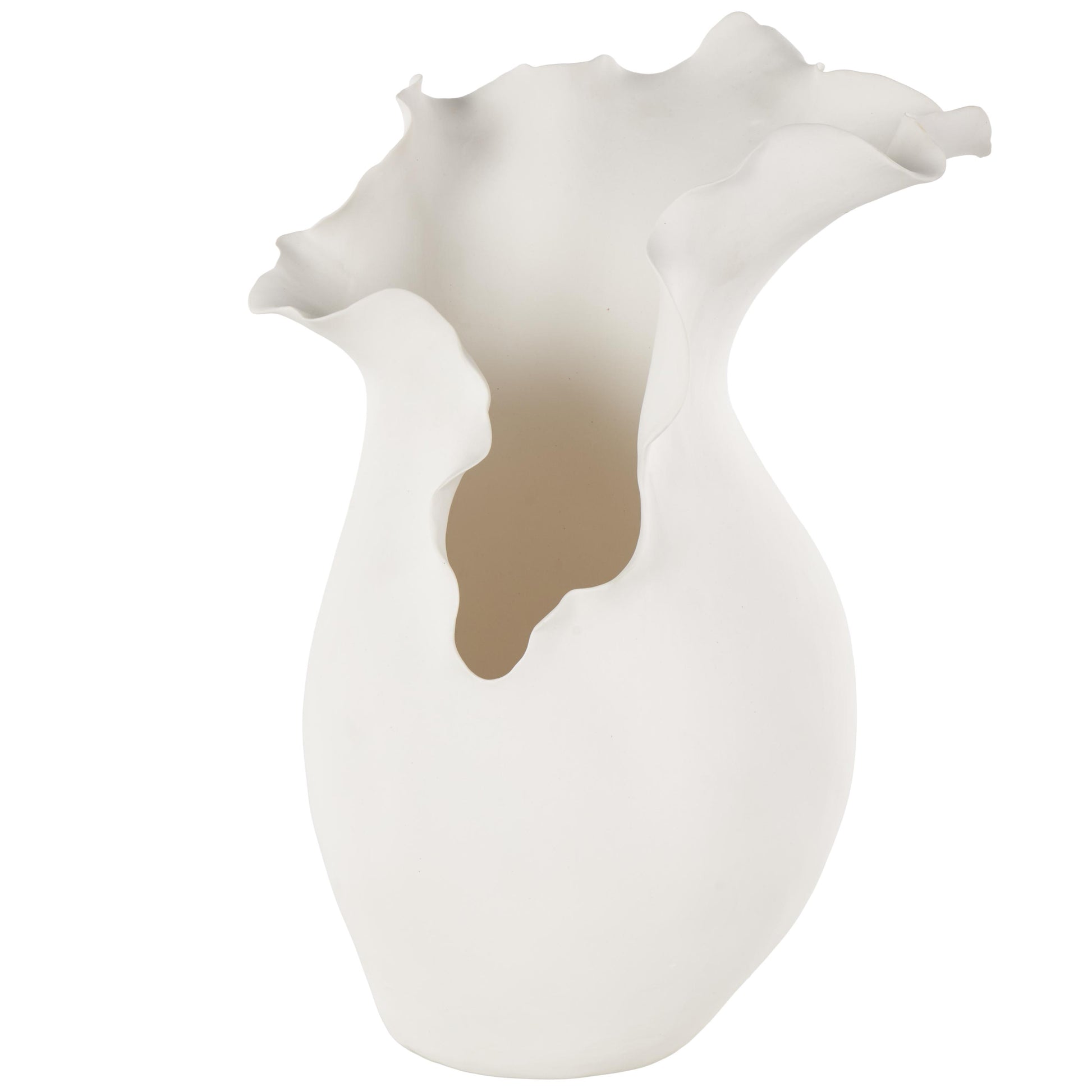 Abstract Ceramic Floral Inspired Decorative Vase with Wavy Folded Rim