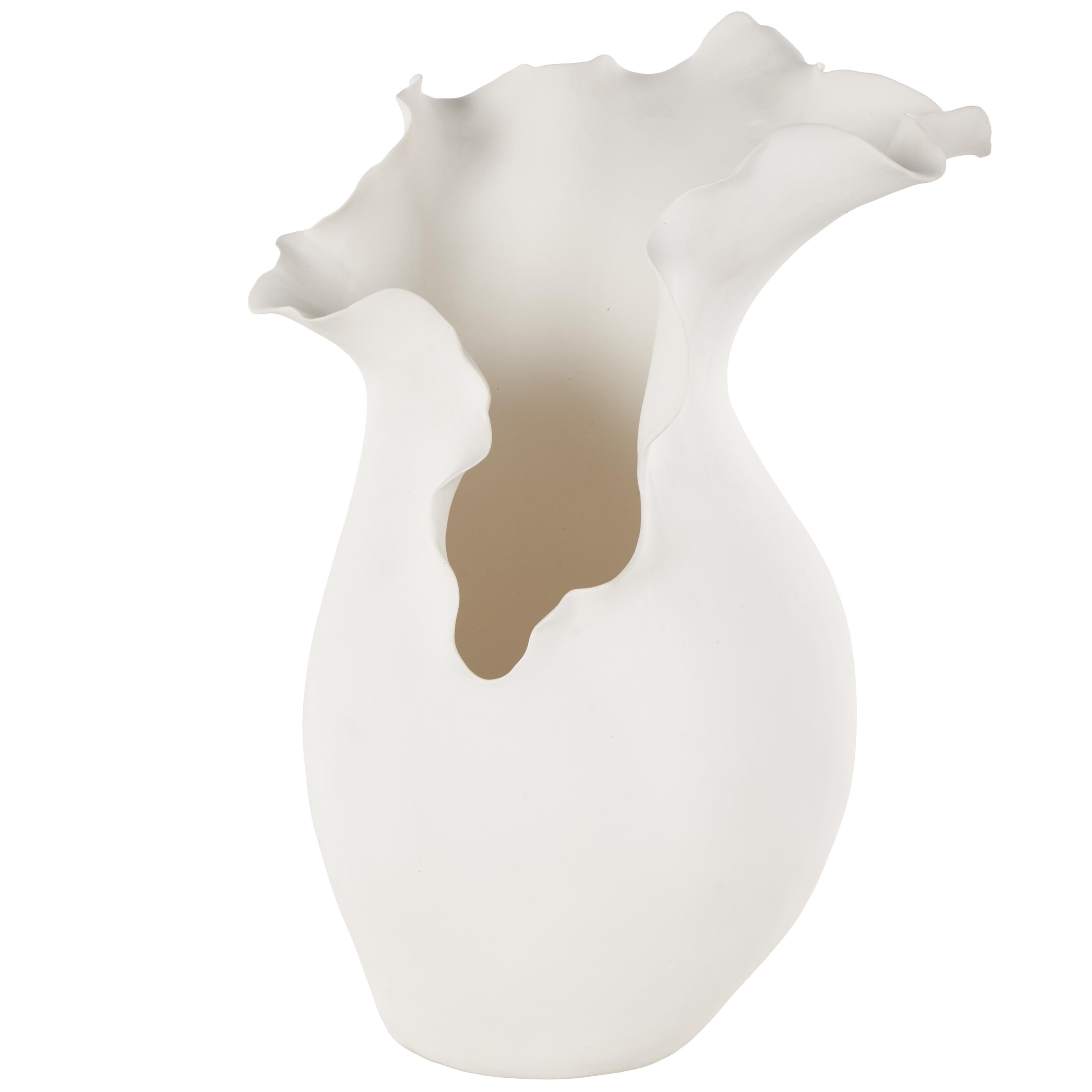Abstract Ceramic Floral Inspired Decorative Vase with Wavy Folded Rim