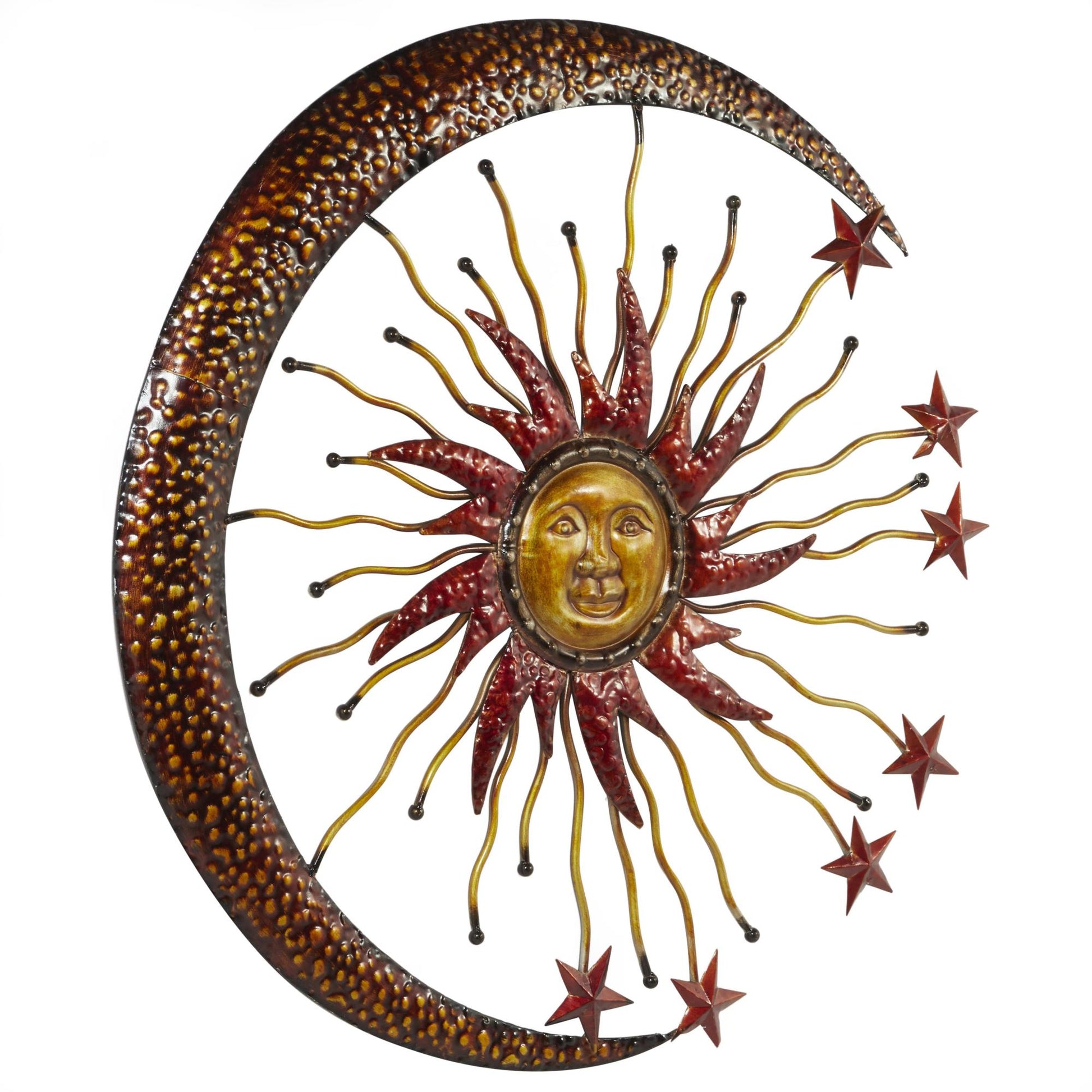 Sun and Moon Copper Metal Indoor Outdoor Home Wall Decor with Stars