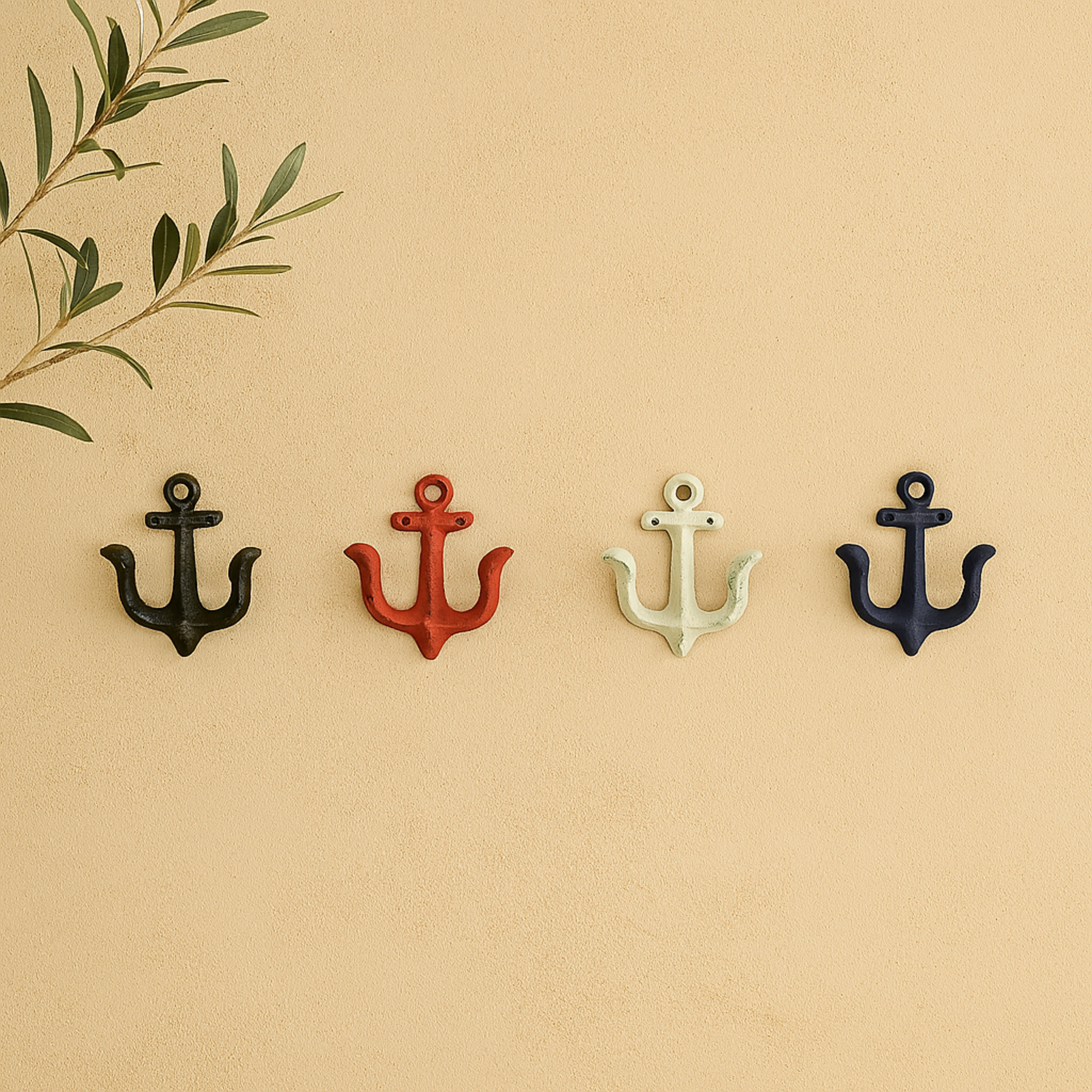 Set of 4 Anchor Multi Colored Metal Single Hanger Home Wall Hook