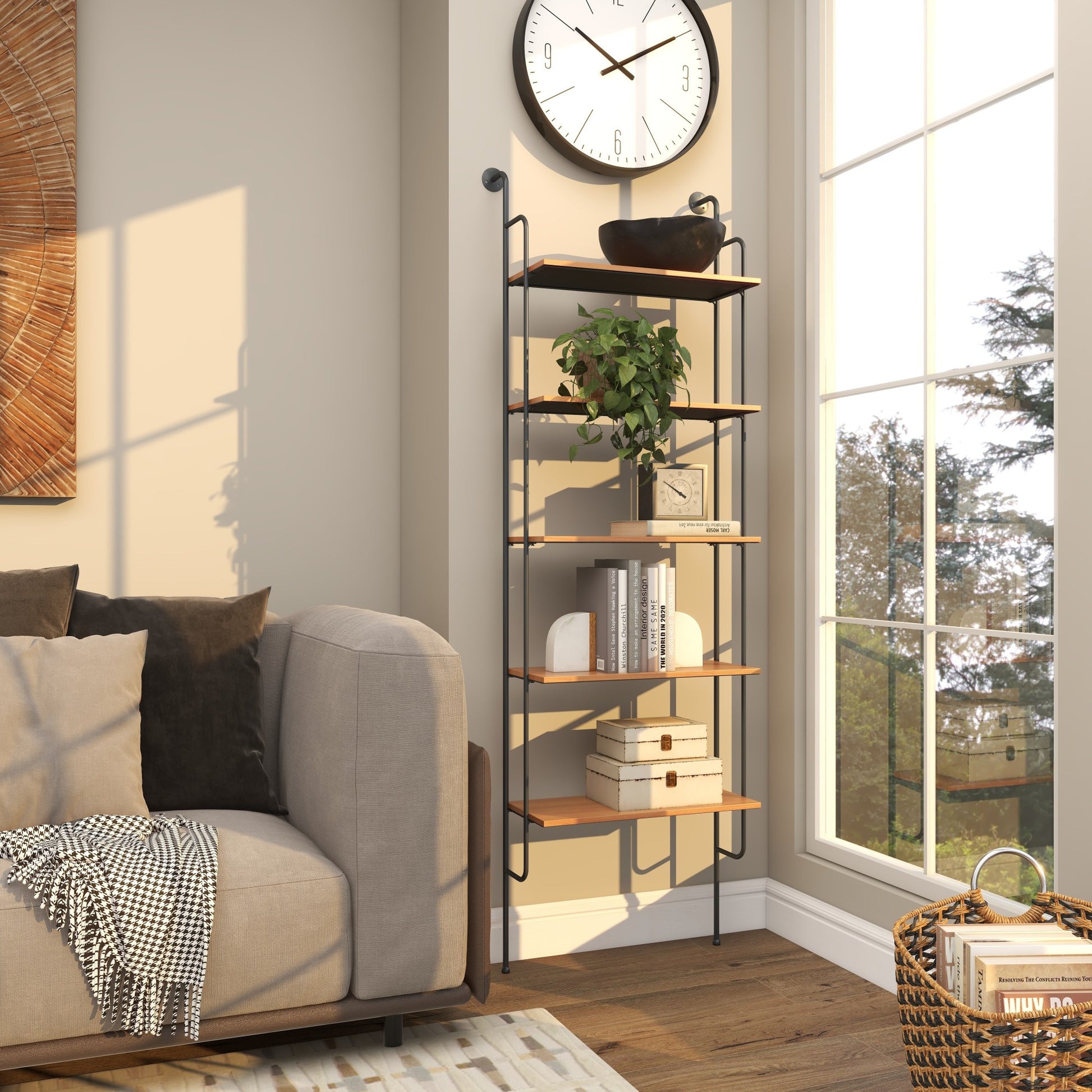 Brown Metal 5 Shelves Room Wall Shelf